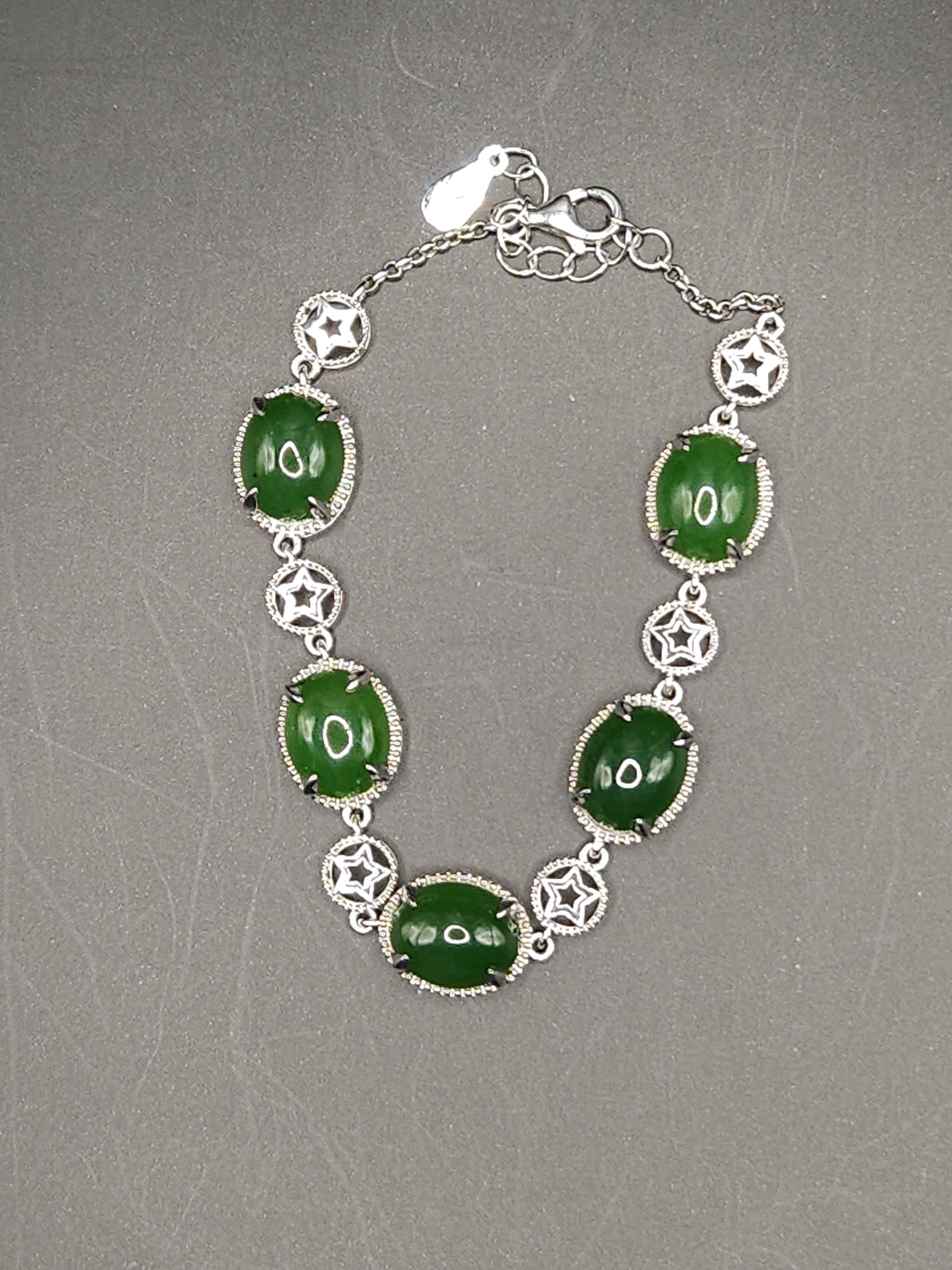 Siberian jasper bracelet (nephrite, silver chain setting)