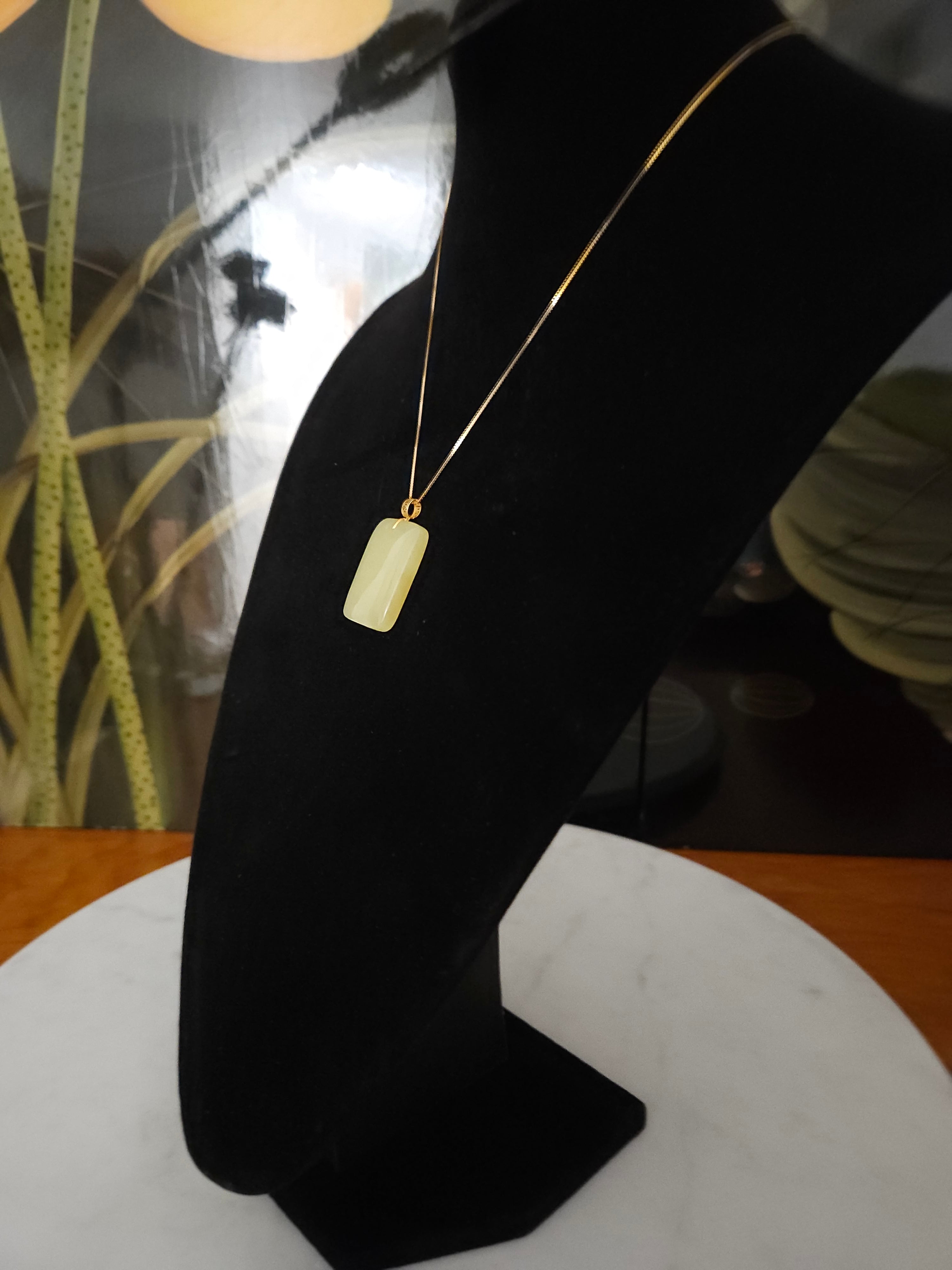 Yellow Nephrite "Peace and Tranquility" Pendant (Paired with 18K Gold Clasp and Silver Chain)