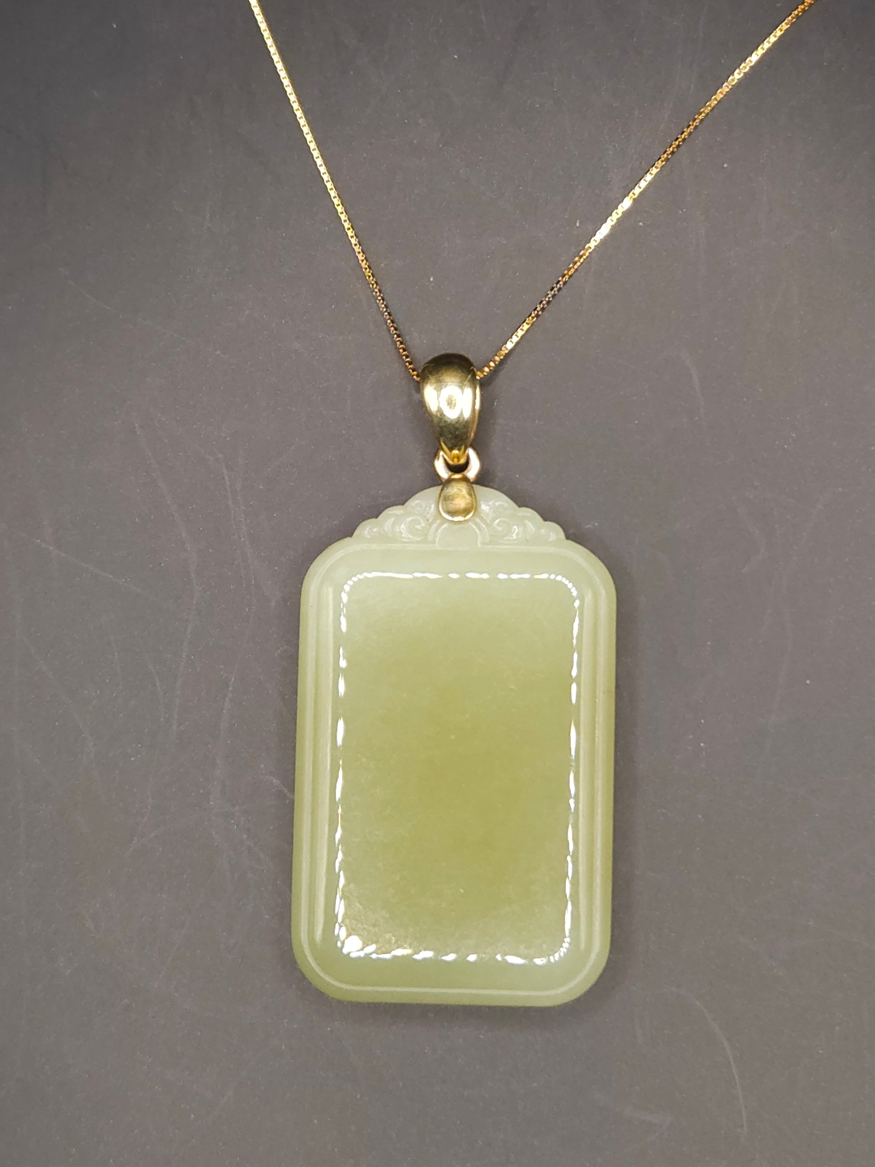 Yellow Nephrite Jade "Peace and Tranquility" Pendant (Accompanied by Silver Bail and Silver Chain)