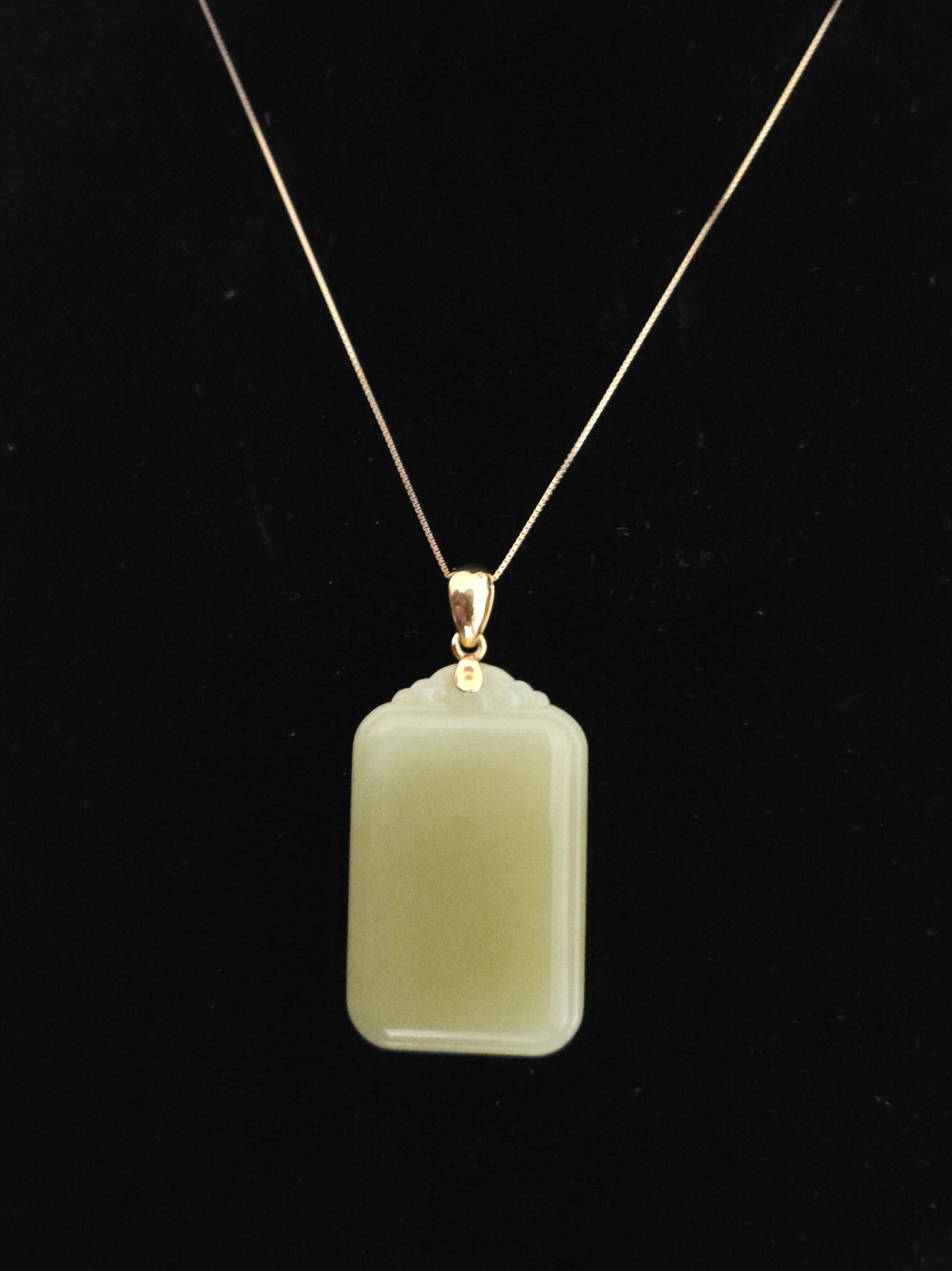 Yellow Nephrite Jade "Peace and Tranquility" Pendant (Accompanied by Silver Bail and Silver Chain)