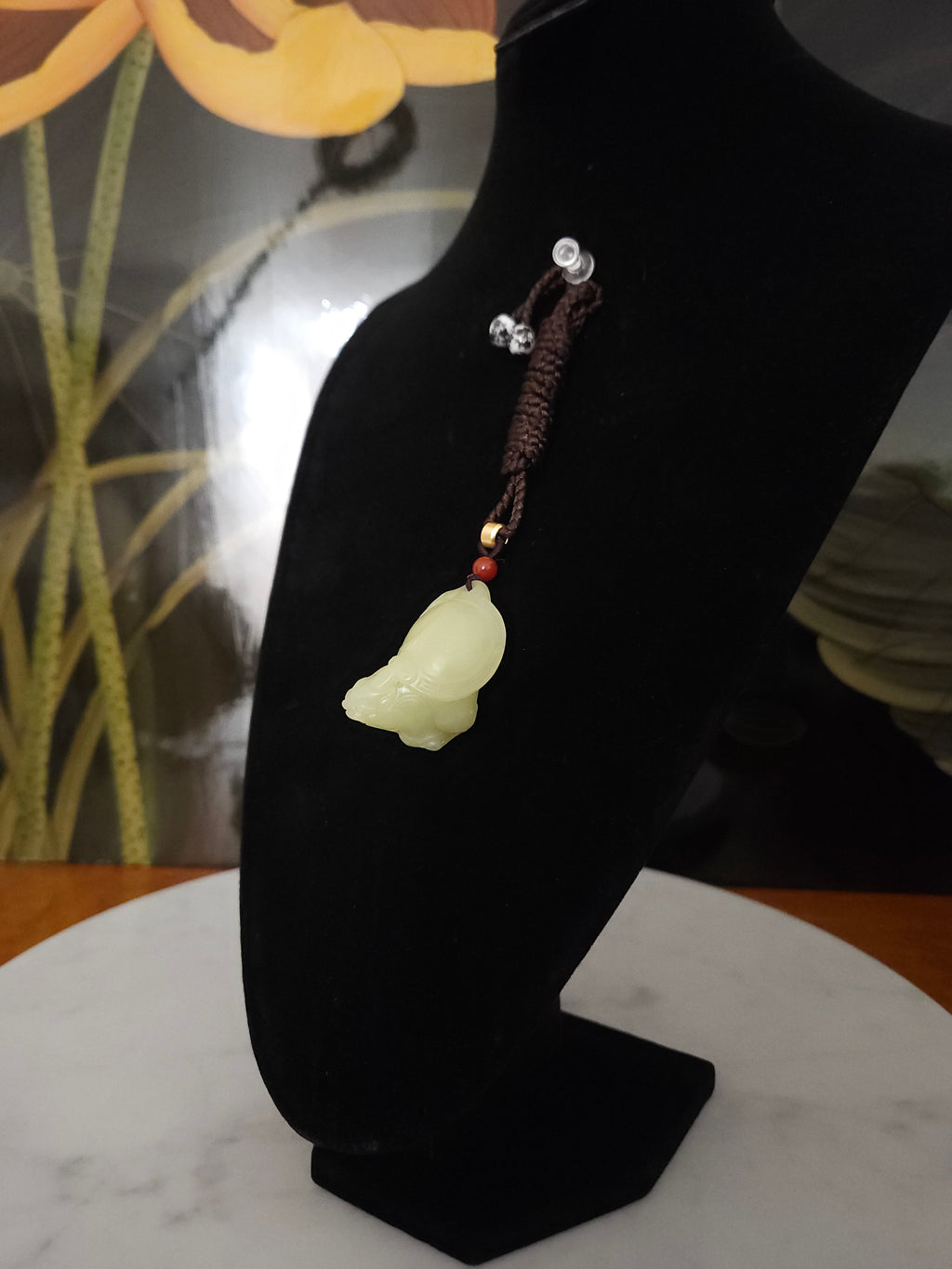 Yellow Nephrite Jade Auspicious Beast Dragon Turtle Pendant