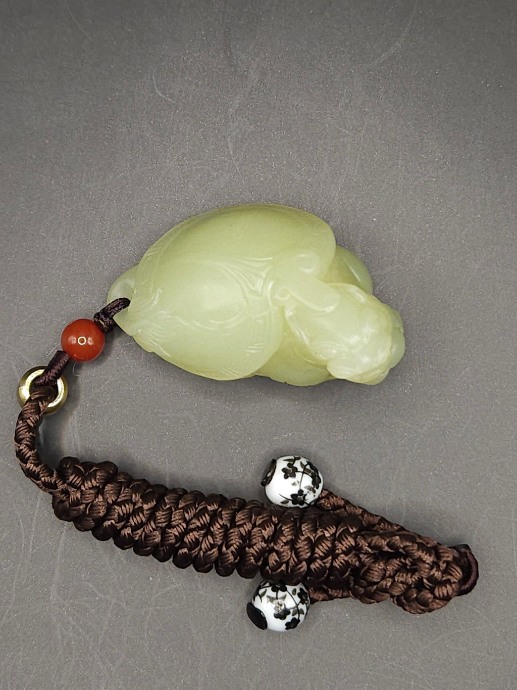Yellow Nephrite Jade Auspicious Beast Dragon Turtle Pendant