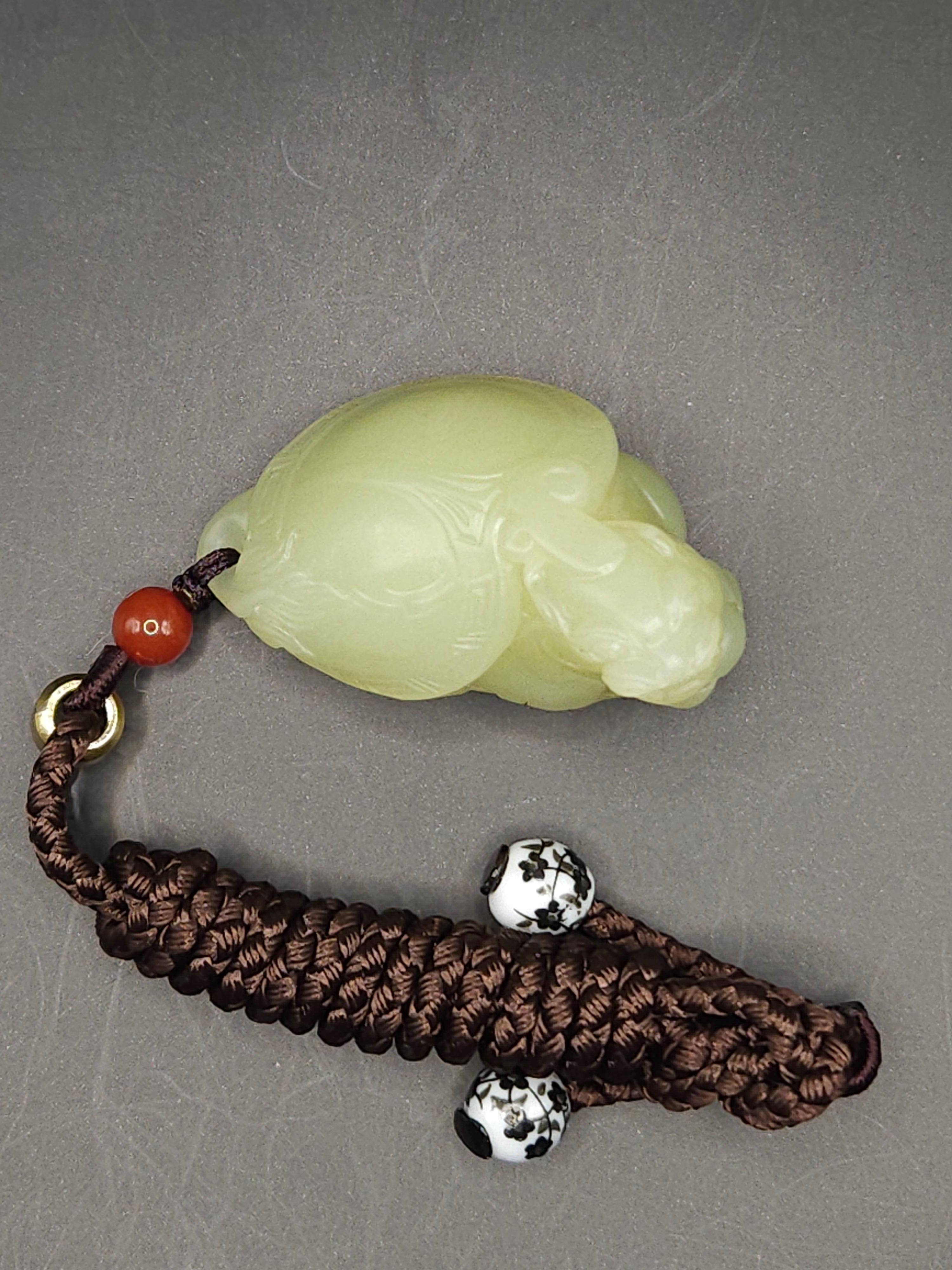Xinjiang Yellow Nephrite Jade Auspicious Beast Dragon Turtle Pendant