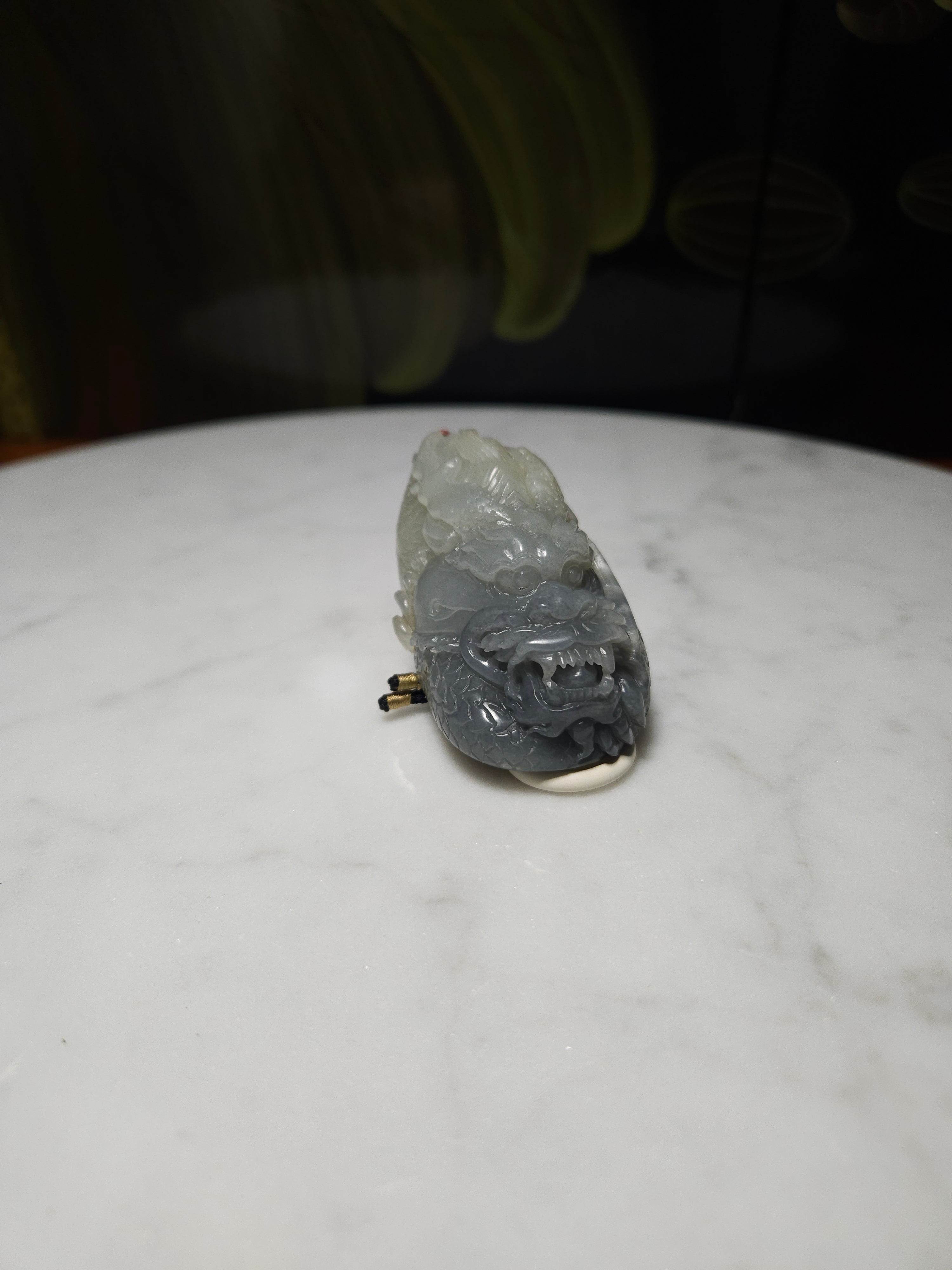 Xinjiang nephrite river jade black and white dragon pendant