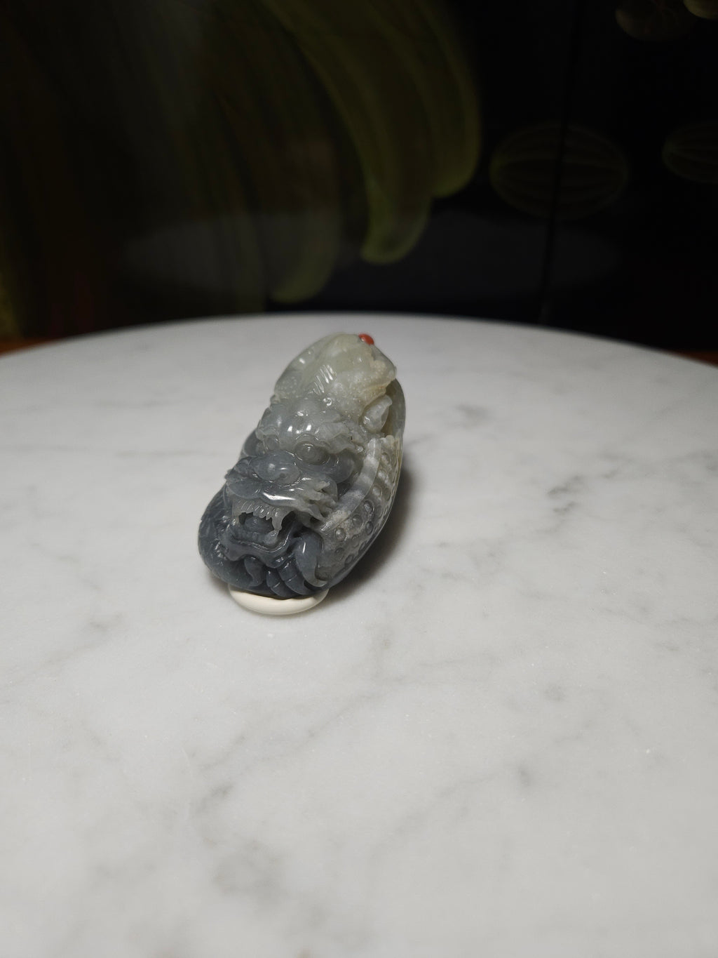 Nephrite river jade black and white dragon pendant