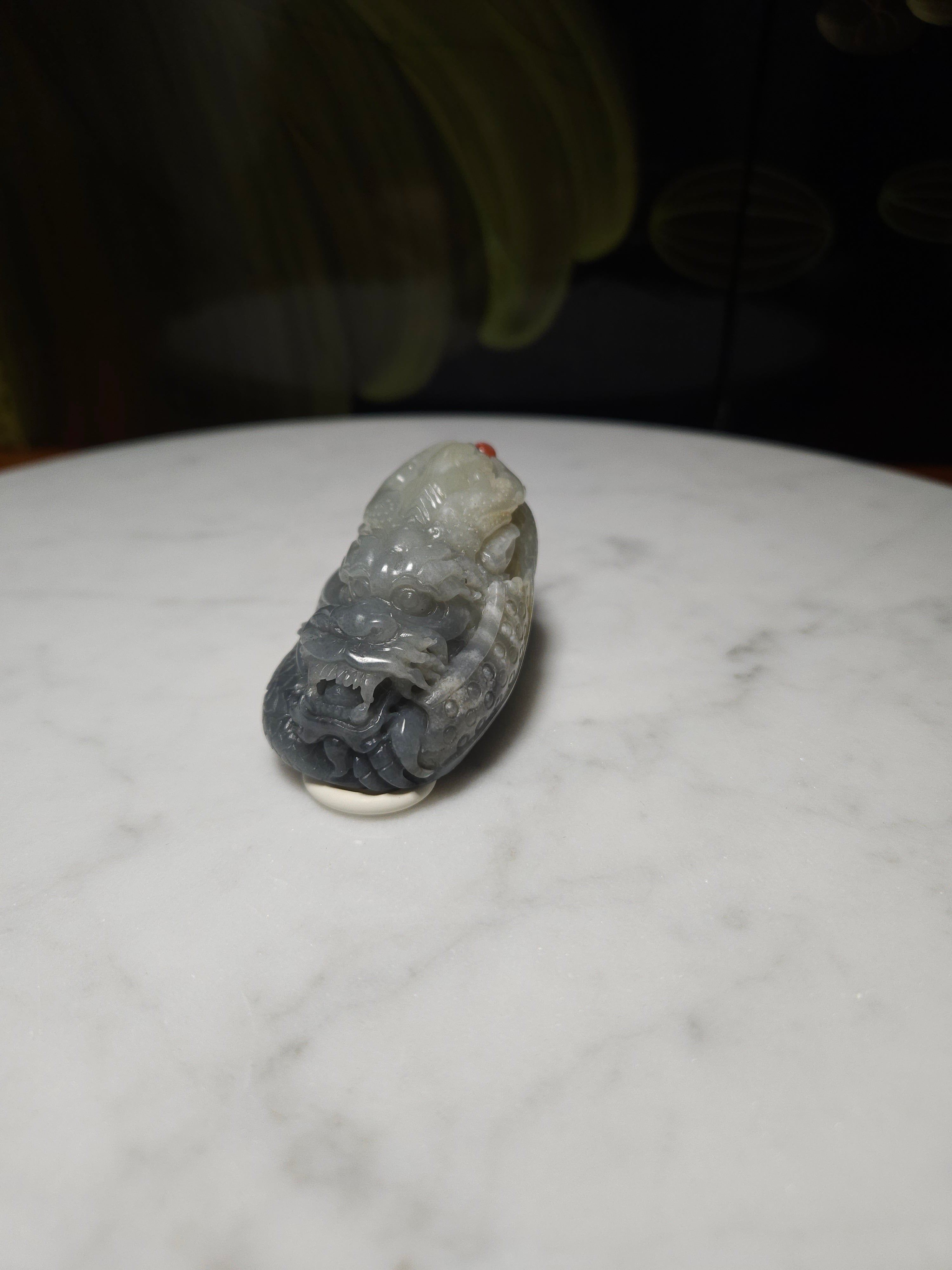 Xinjiang nephrite river jade black and white dragon pendant