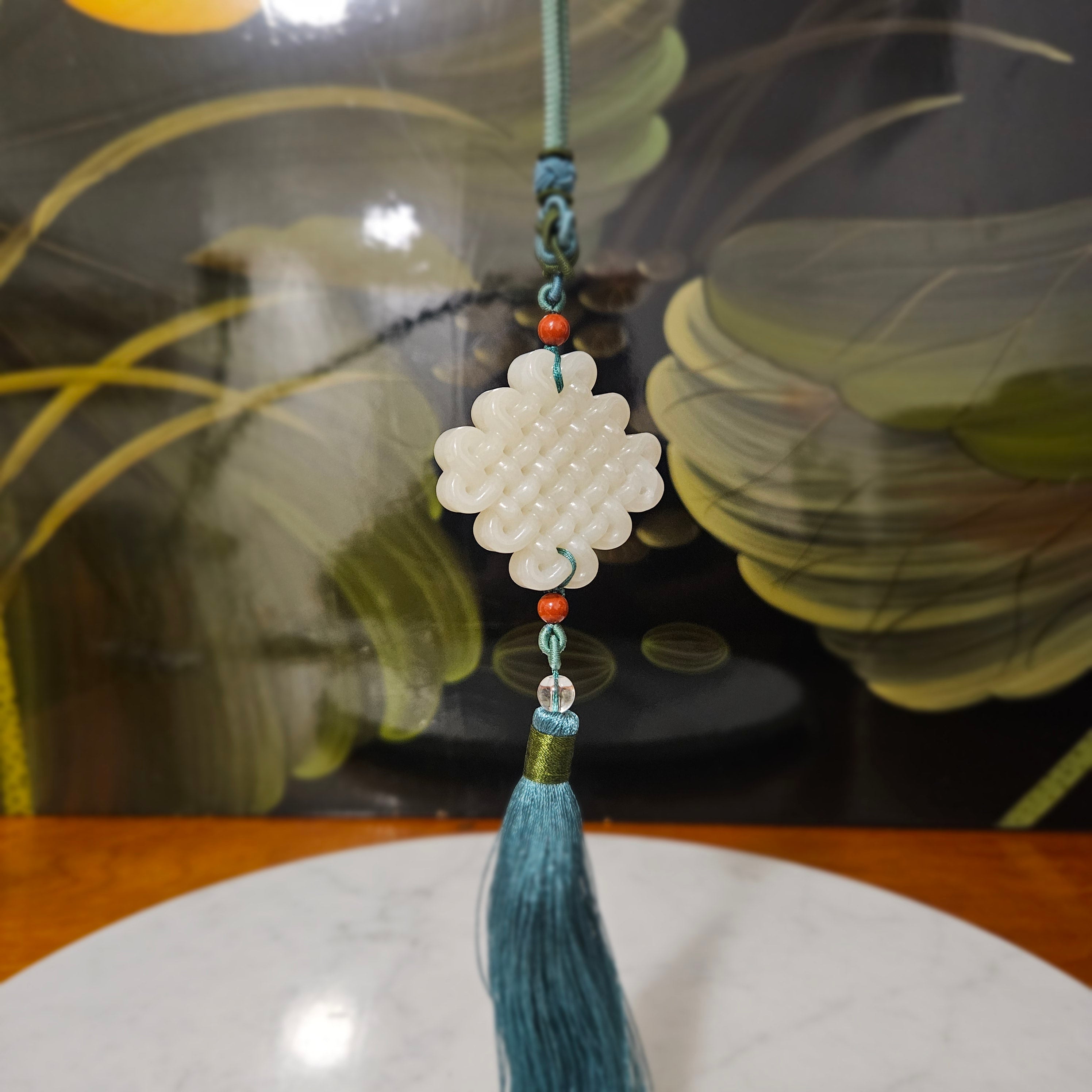 White nephrite jade Chinese knot
