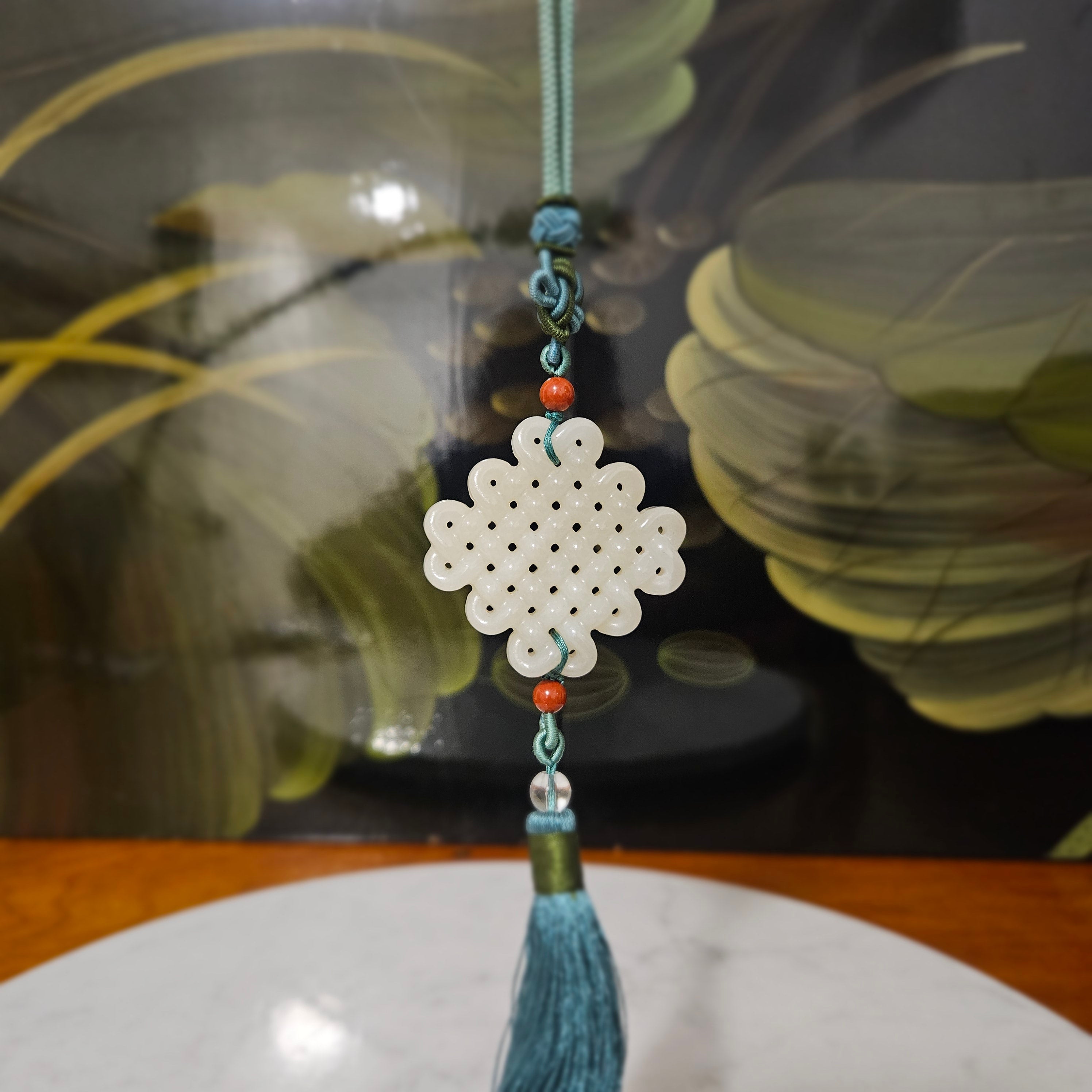 White nephrite jade Chinese knot