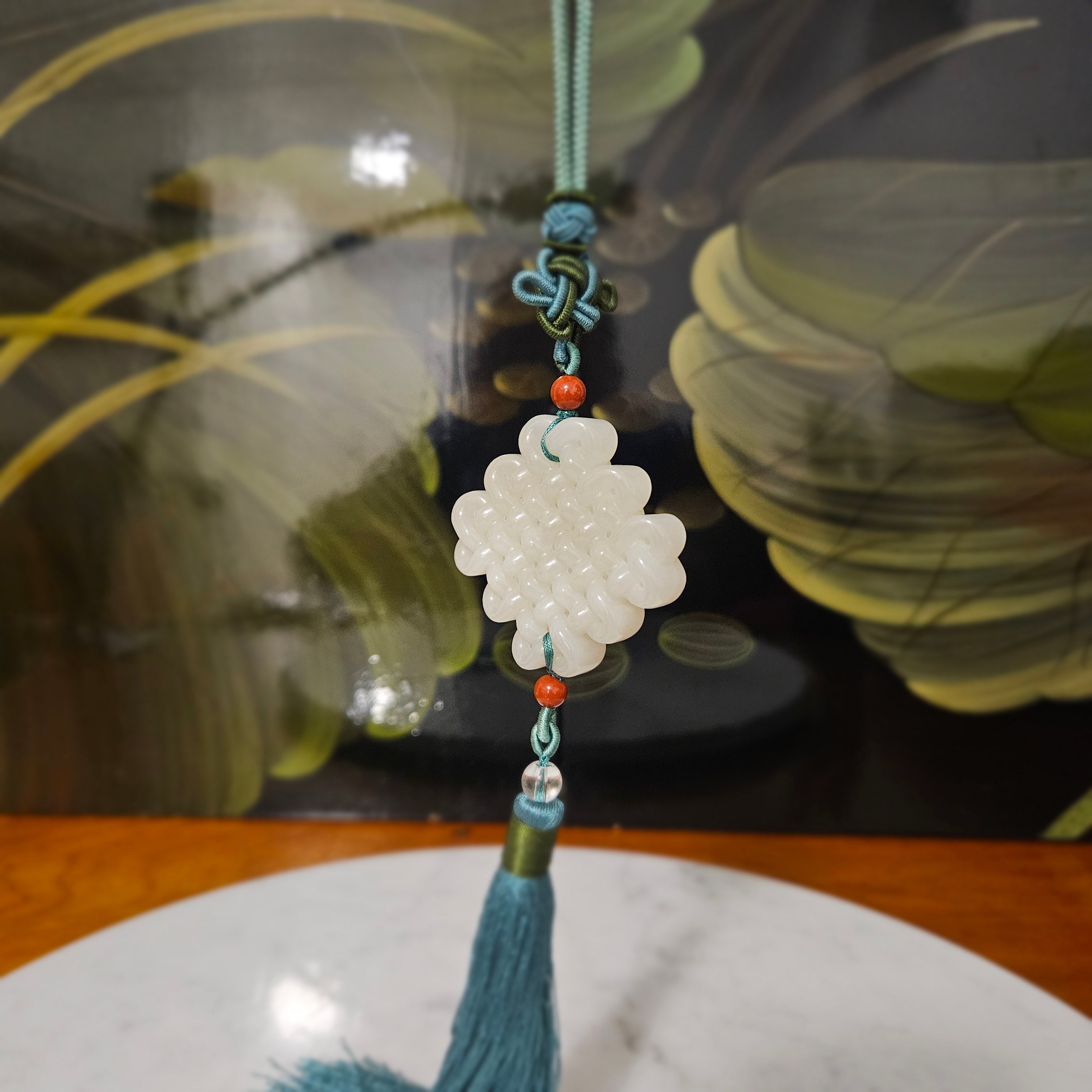 White nephrite jade Chinese knot