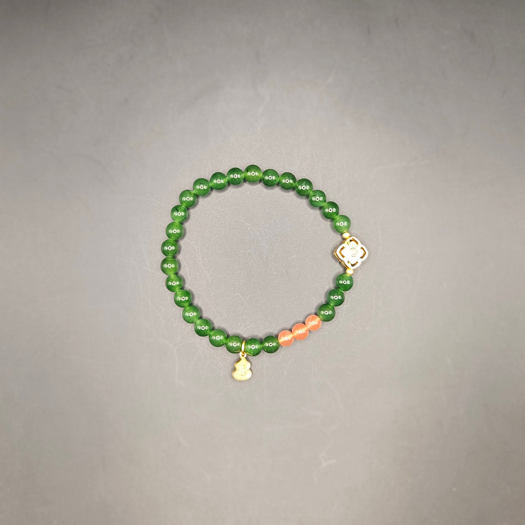 Russian Jasper Bracelet (Adorned with Three Nanhong Agate Beads and Small Accents)