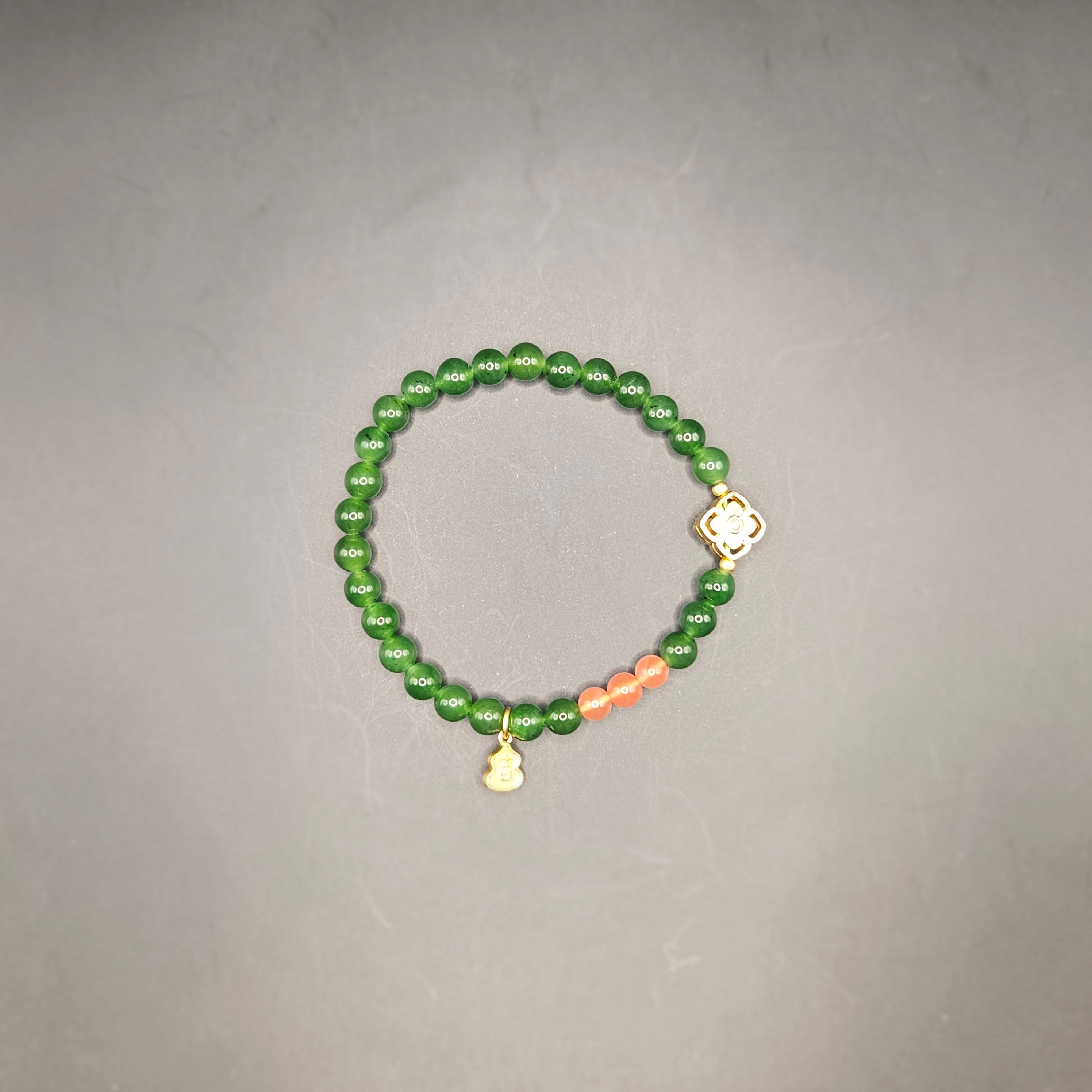 Russian Jasper Bracelet (Adorned with Three Nanhong Agate Beads and Small Accents)