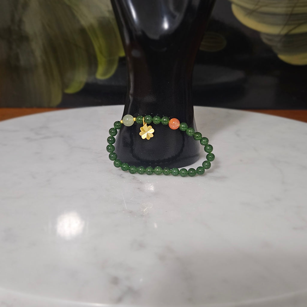 Siberian jasper Bracelet (Adorned with one Nanhong Agate bead and one pale "Clear Water" jade bead)
