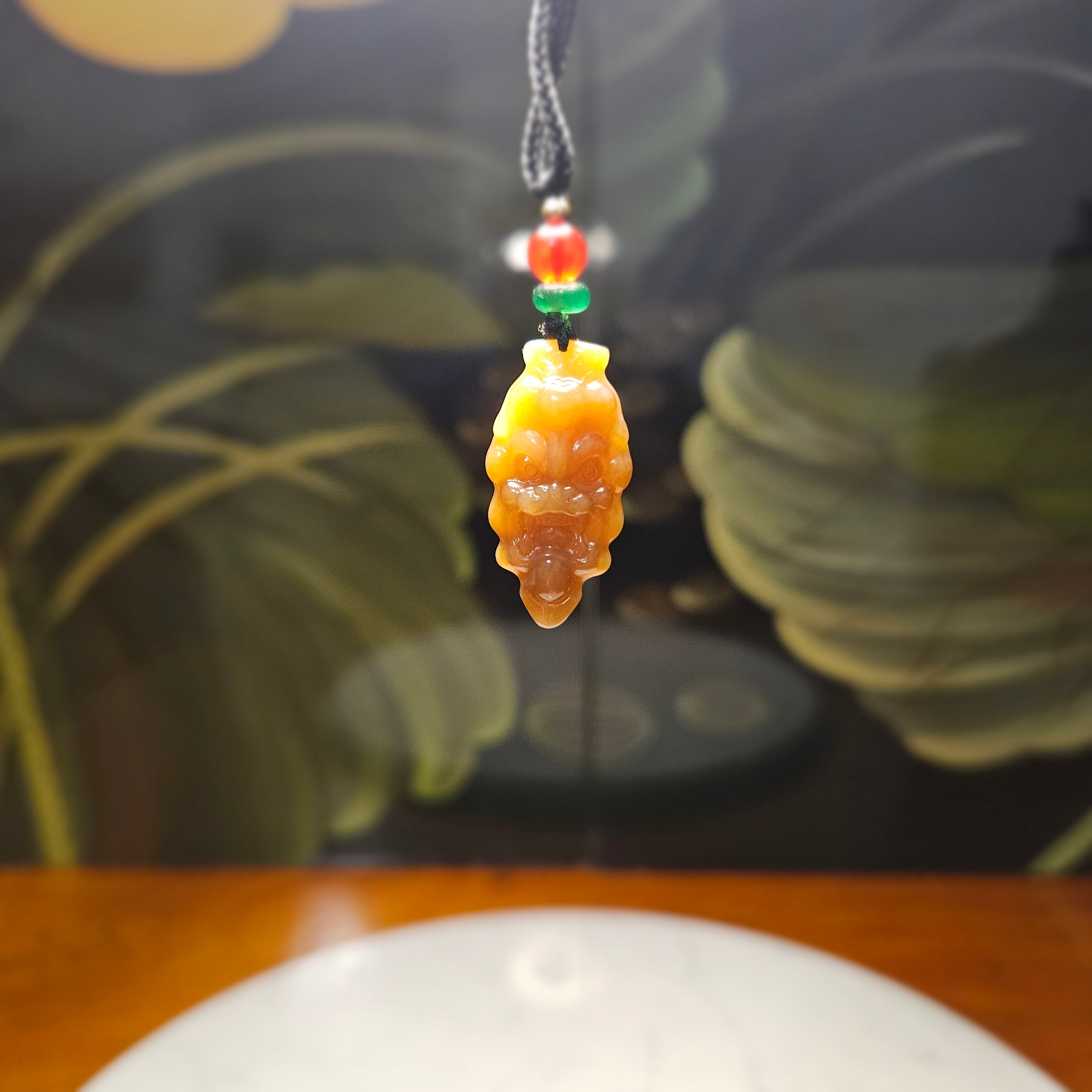 Red Sugar nephrite Jade Carved Pendant — "Ghost Face"