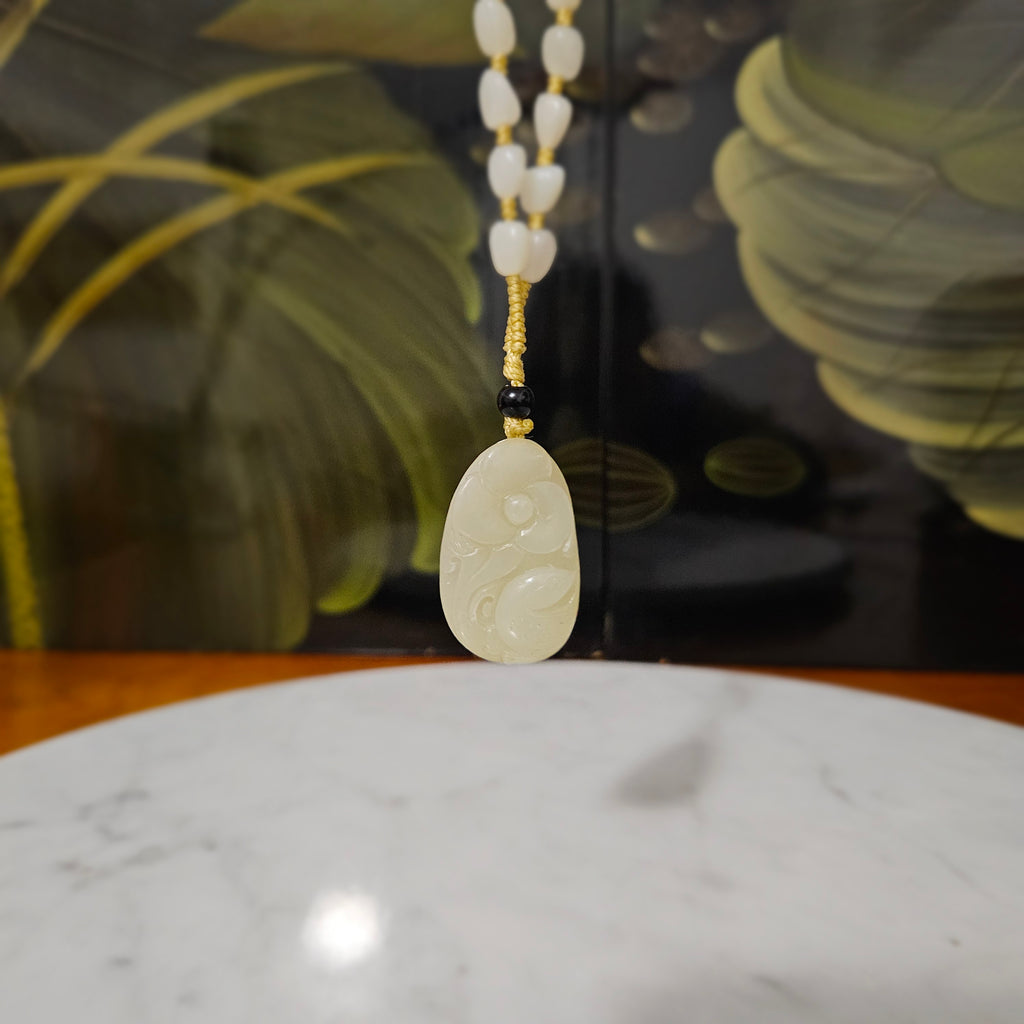 Nephrite Pendant Paired with a Freeform Jade Bead Chain