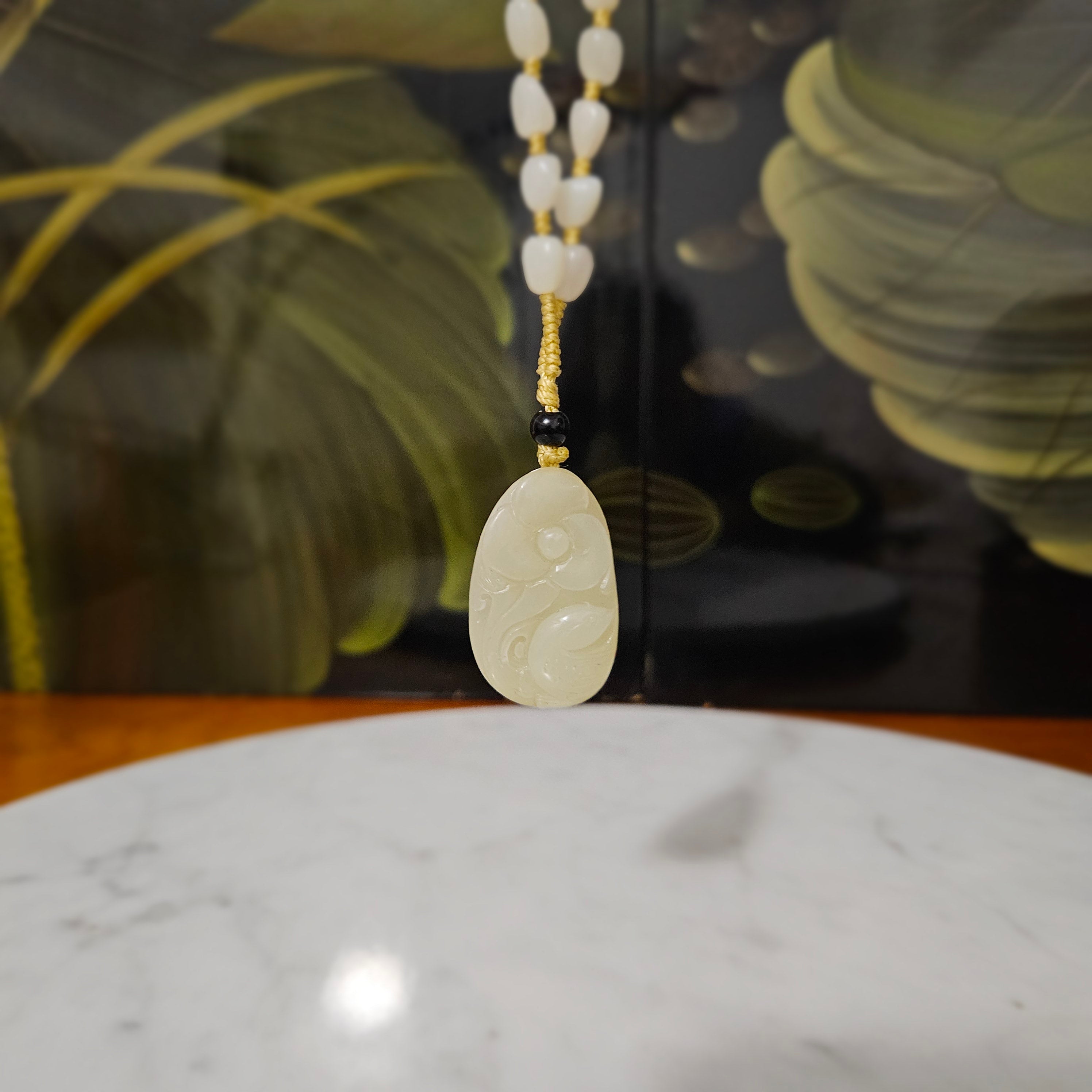 Nephrite Pendant Paired with a Freeform Jade Bead Chain