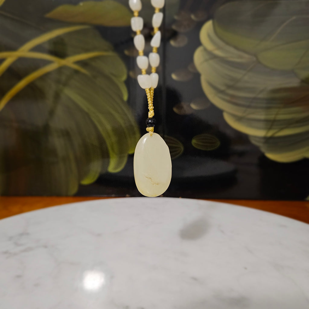 Nephrite Pendant Paired with a Freeform Jade Bead Chain