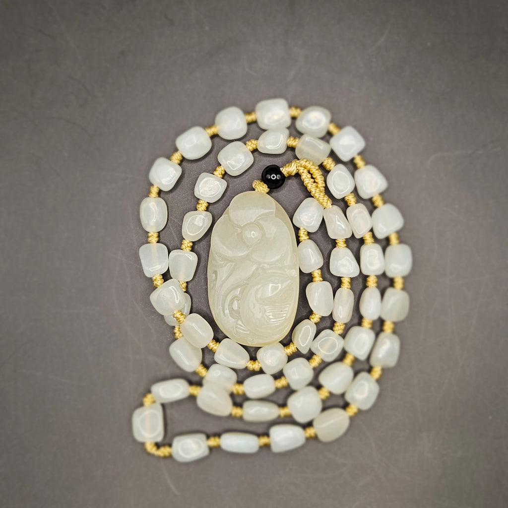 Nephrite Pendant Paired with a Freeform Jade Bead Chain