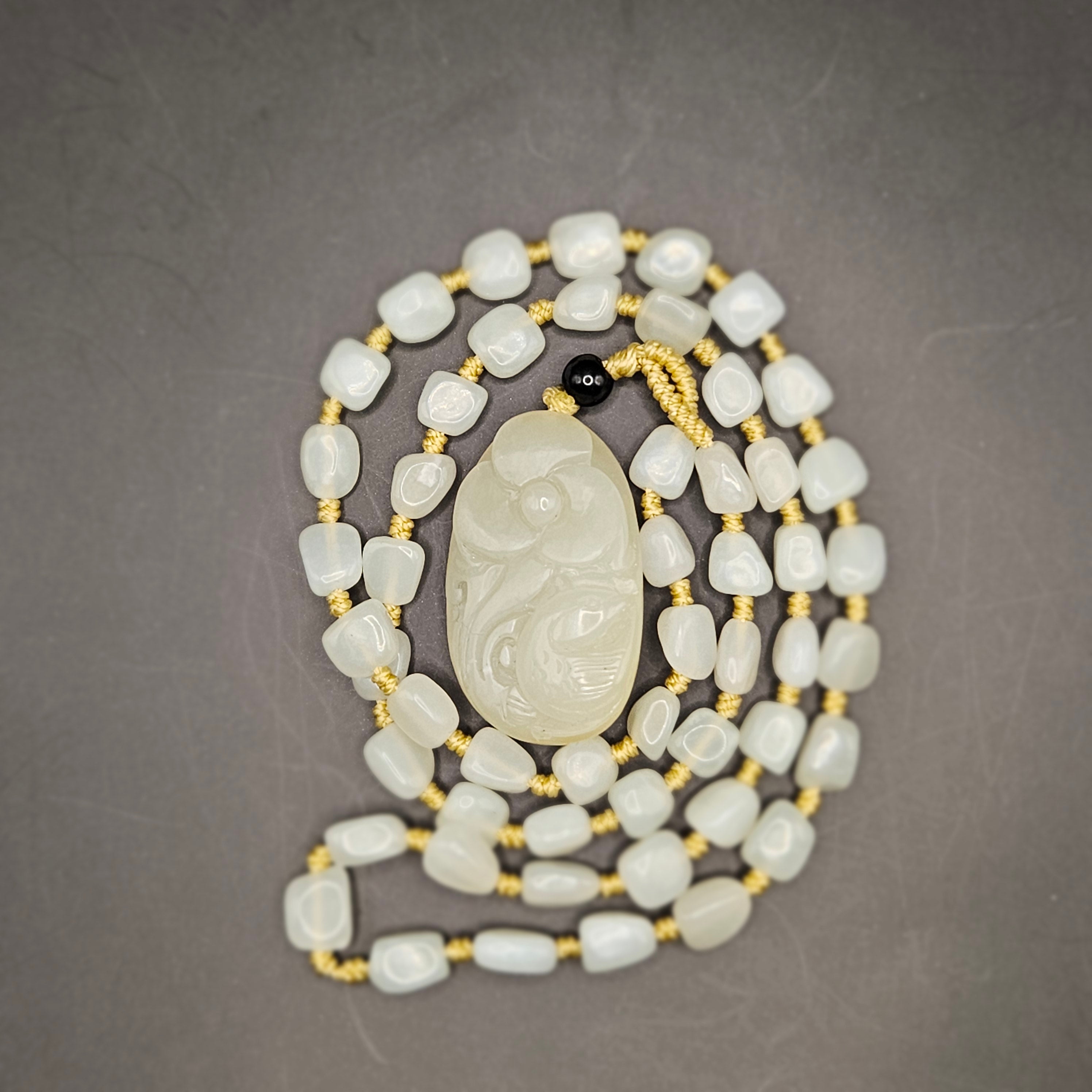 Nephrite Pendant Paired with a Freeform Jade Bead Chain