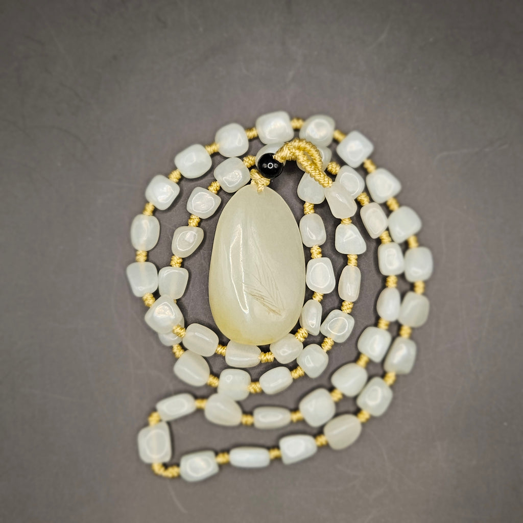 Nephrite Pendant Paired with a Freeform Jade Bead Chain