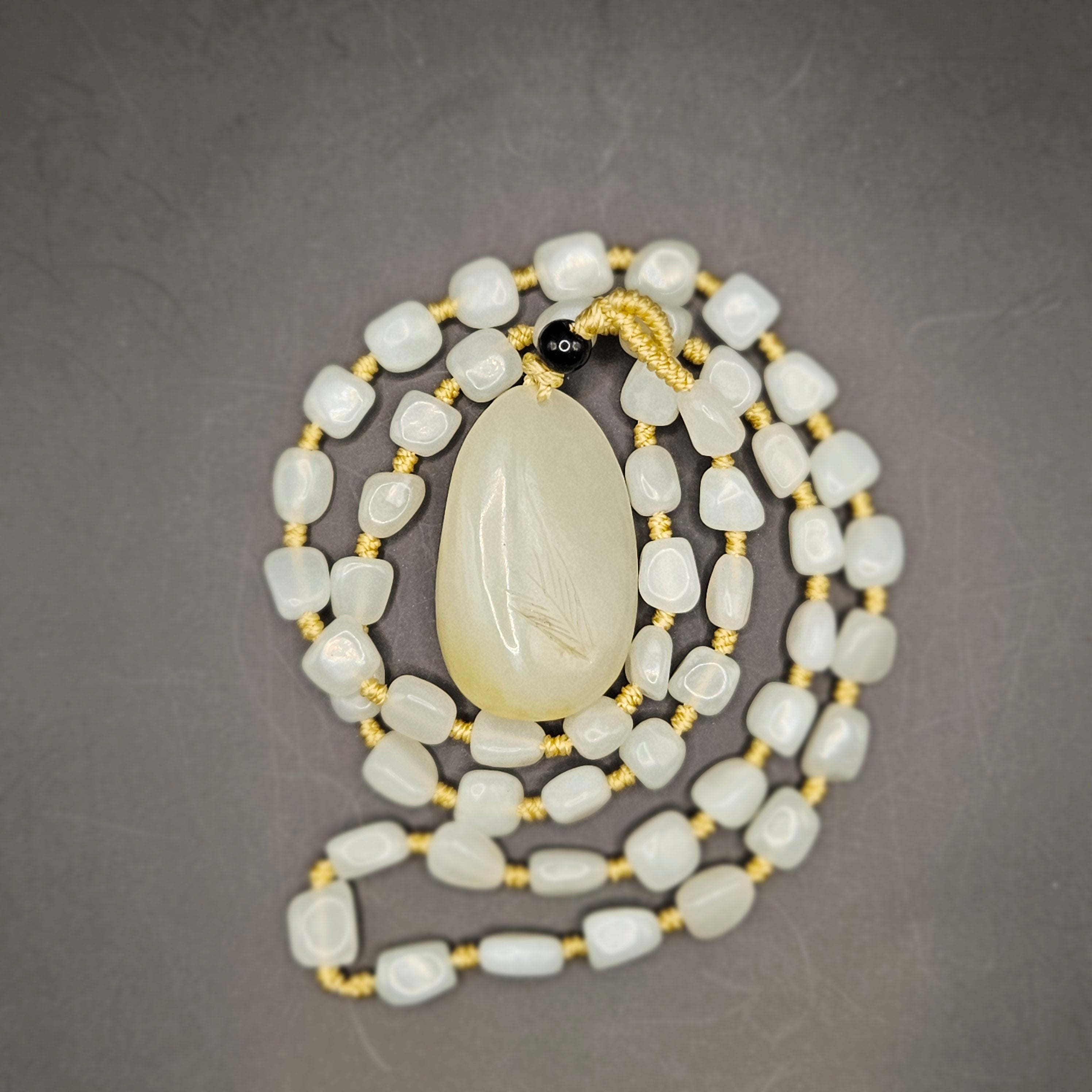 Nephrite Pendant Paired with a Freeform Jade Bead Chain