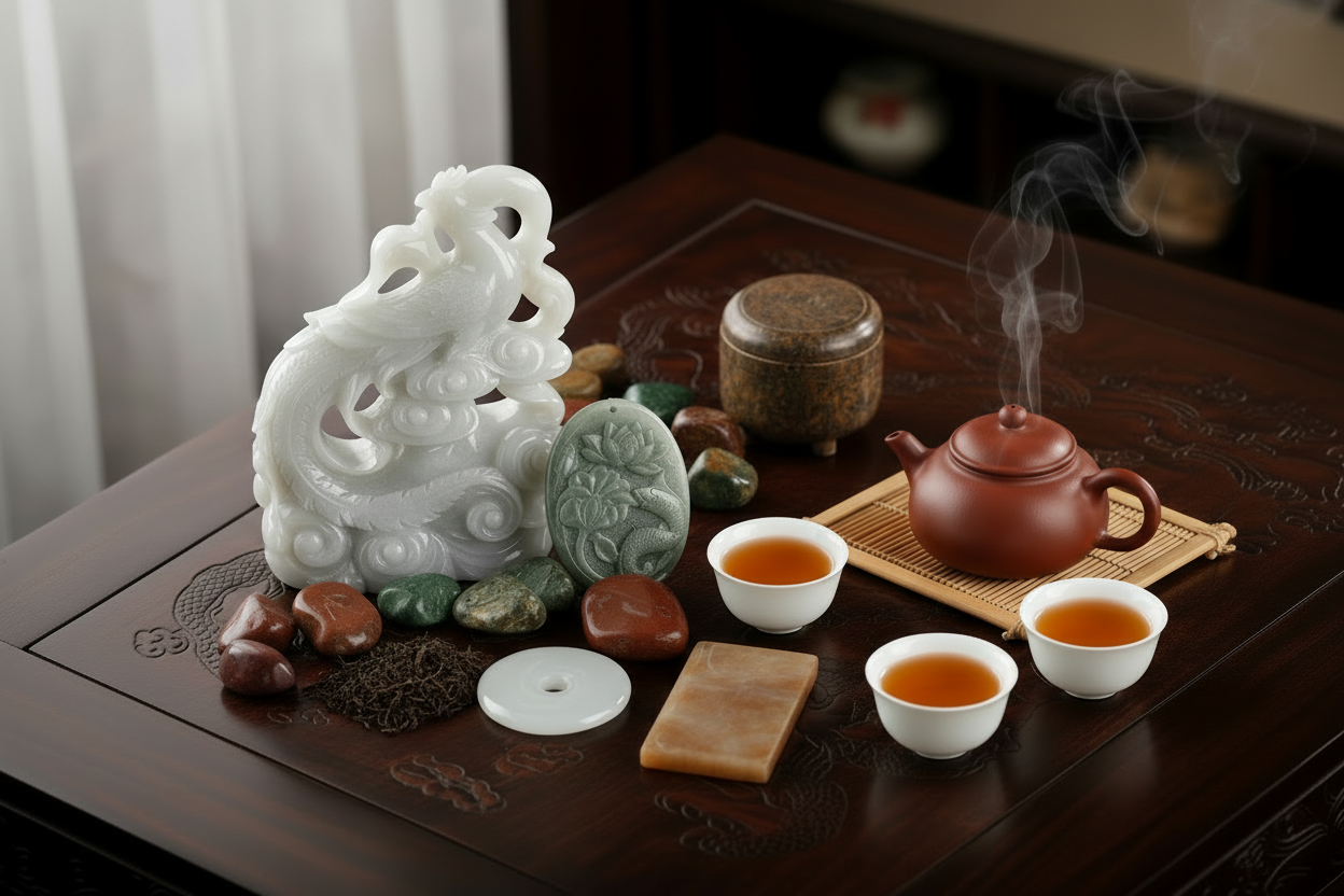 Carved Nephrite Items with Tea