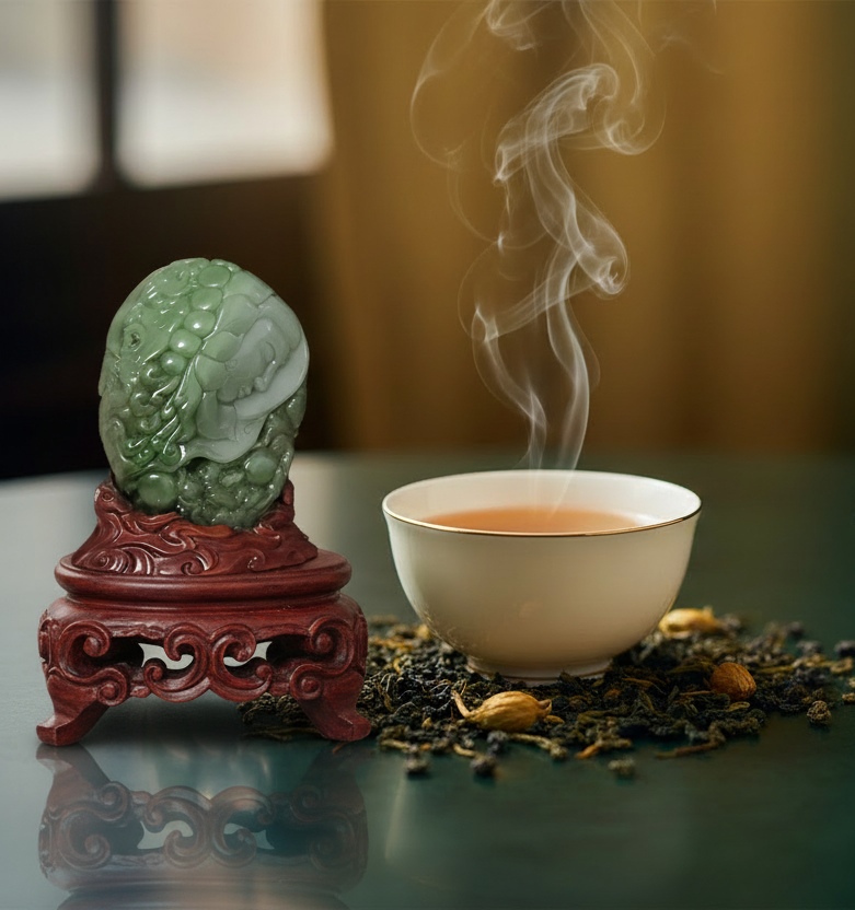 Jade & Leaf Co. — Upper Right Title, Center Tea, Large Jade