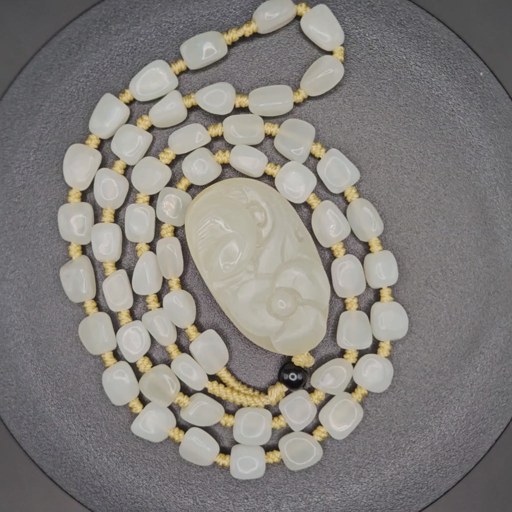 Nephrite Pendant Paired with a Freeform Jade Bead Chain
