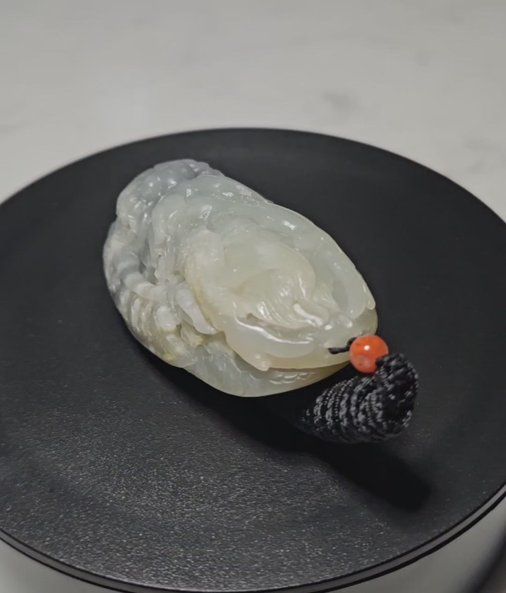 Nephrite river jade black and white dragon pendant