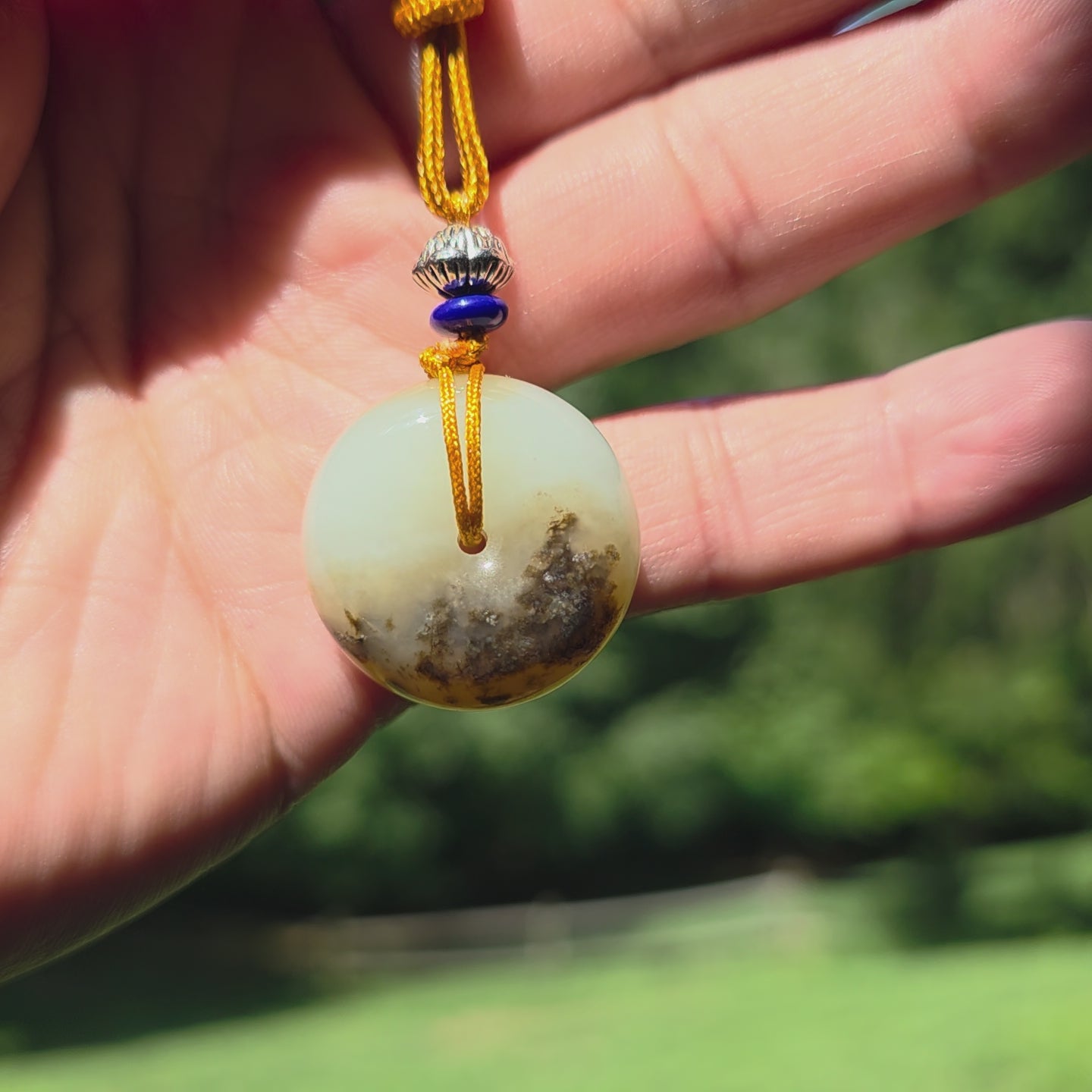 White and Caramel-Colored Nephrite Jade "Peace Buckle" Pendant