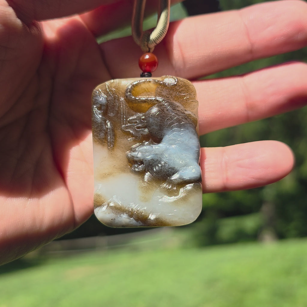 Nephrite Jade Pendant: Ferocious Tiger Descending the Mountain