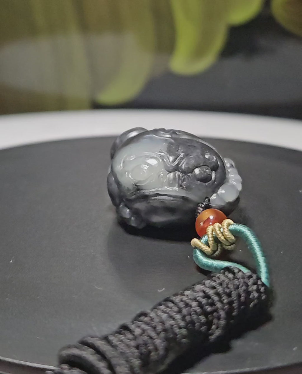Black and White River Nephrite Jade Auspicious Beast Three-Legged Toad Pendant