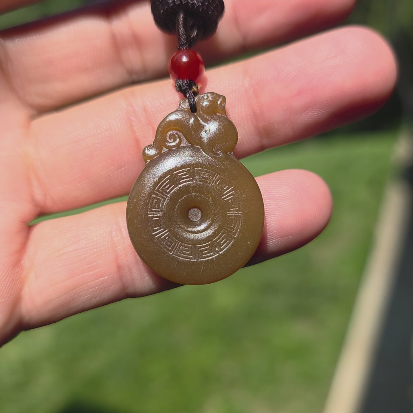 "Red Sugar" Nephrite Jade Antique-Style Carved Pendant