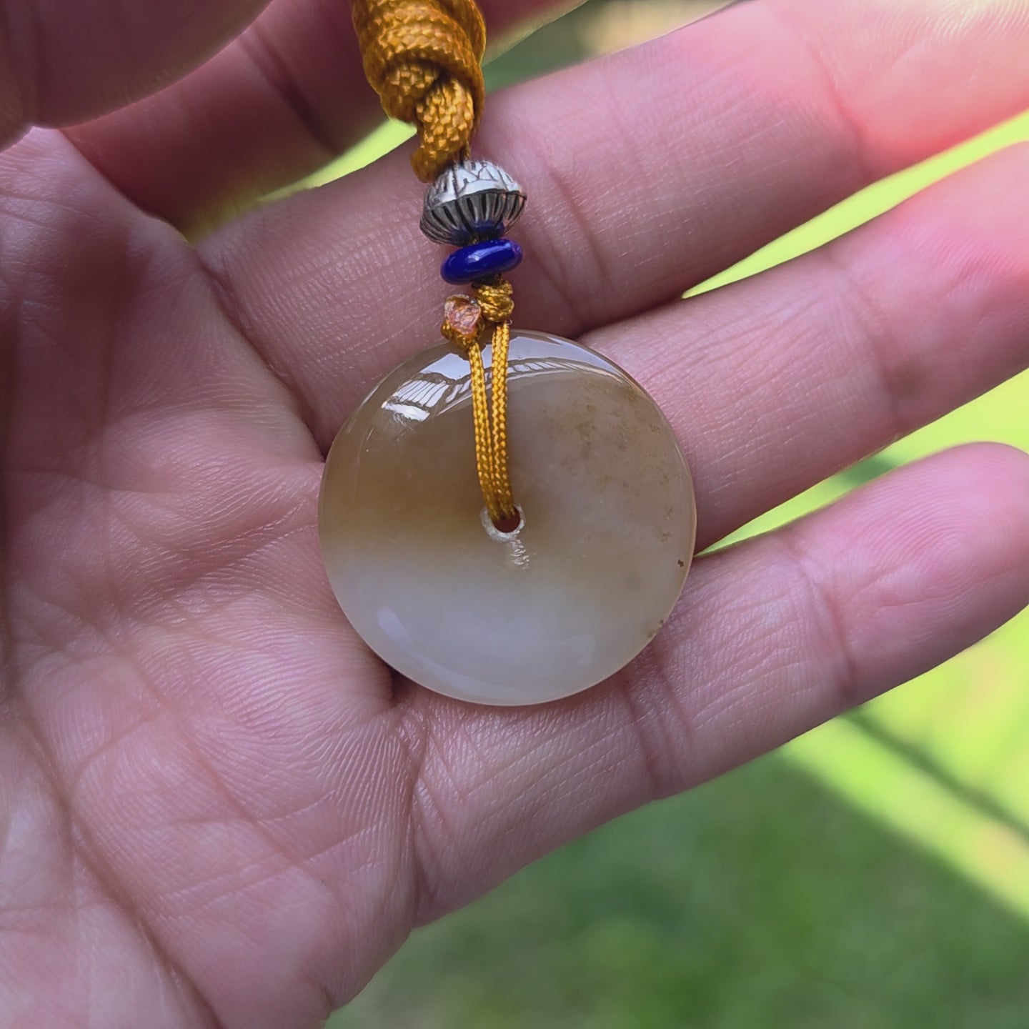 White and Caramel-Colored Nephrite Jade "Peace Buckle" Pendant