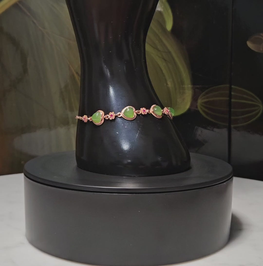 Siberian nephrite jade apple green bracelet (silver chain setting)