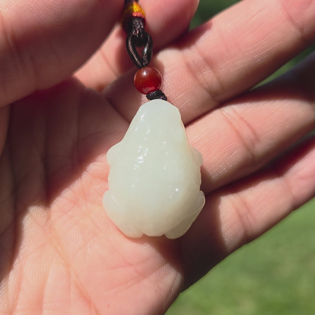 Carved Nephrite White Jade Toad Pendant