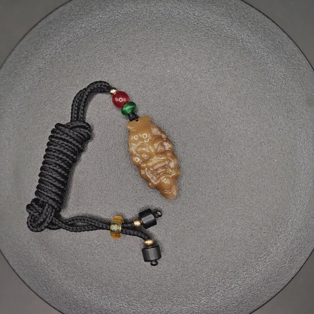 Red Sugar nephrite Jade Carved Pendant — "Ghost Face"