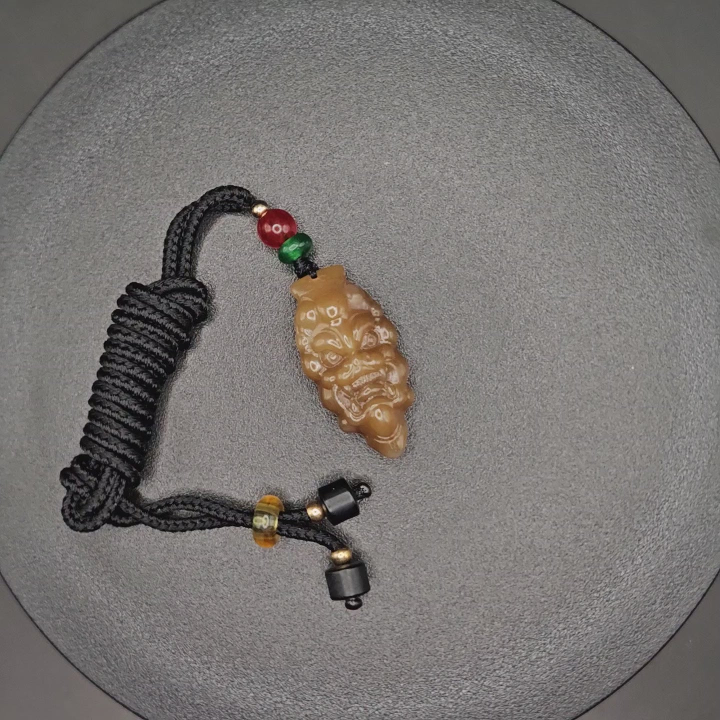 Red Sugar nephrite Jade Carved Pendant — "Ghost Face"