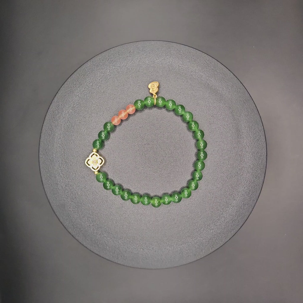 Russian Jasper Bracelet (Adorned with Three Nanhong Agate Beads and Small Accents)