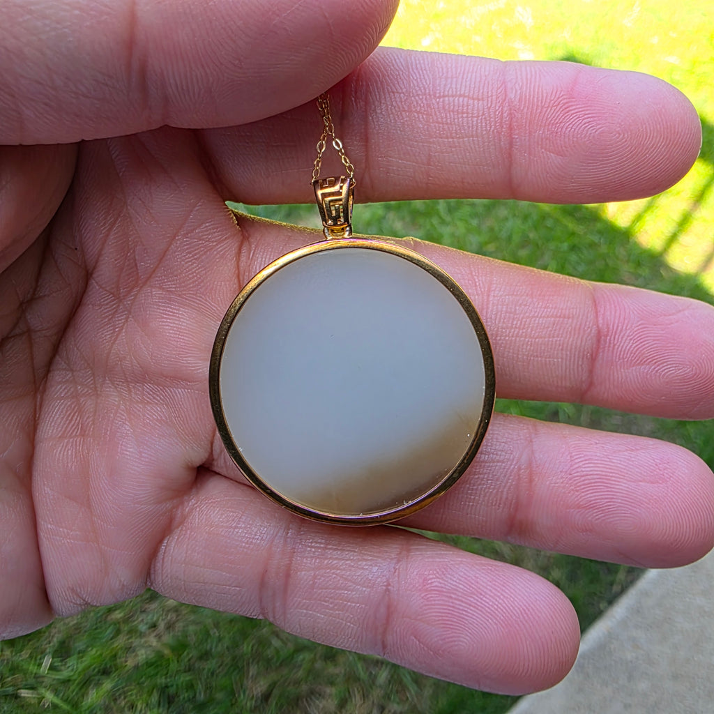 Round White Nephrite Jade Pendant with Russet Skin