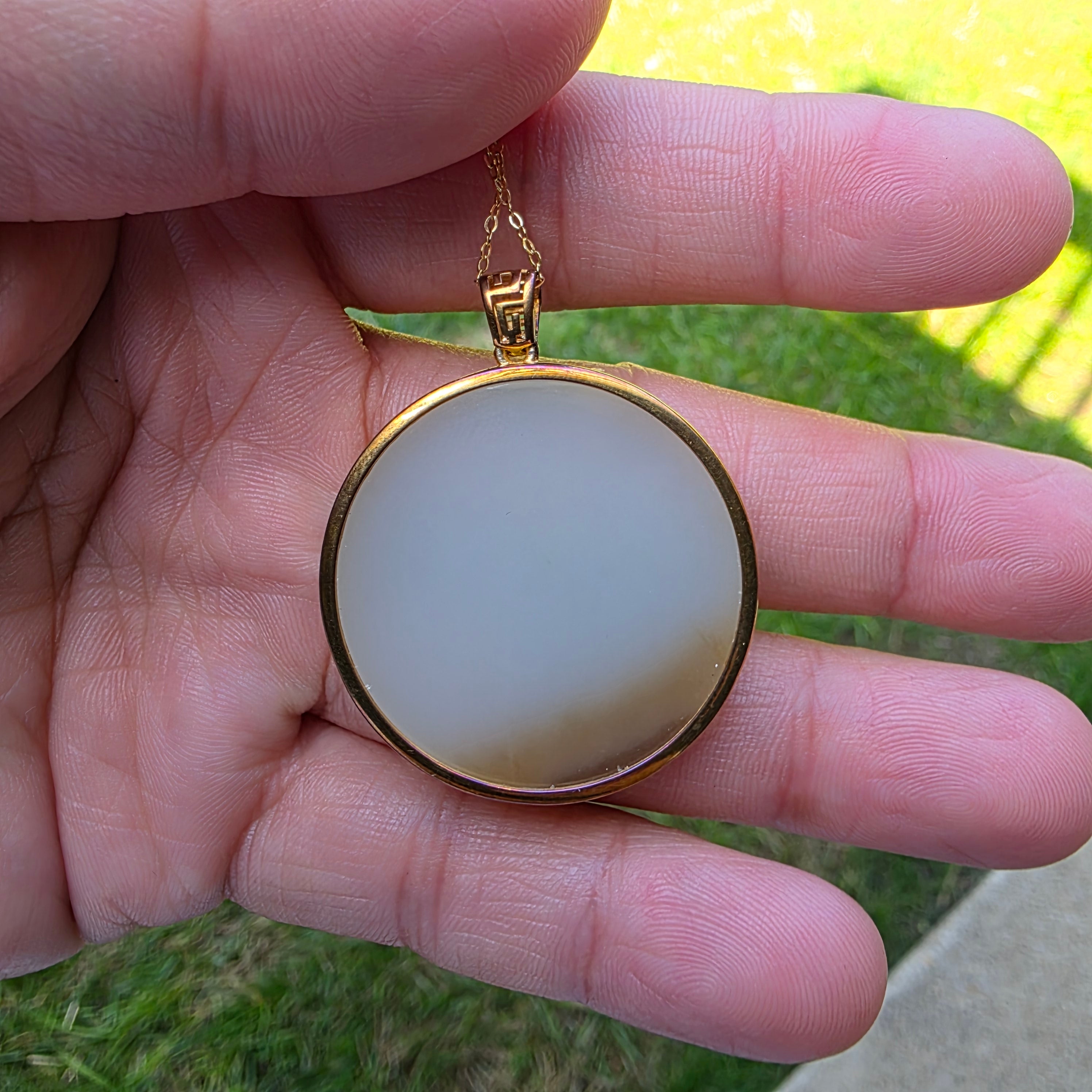 Round White Nephrite Jade Pendant with Russet Skin