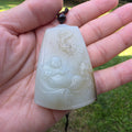 White Nephrite Jade Maitreya Buddha Pendant with Sugar-colored Inclusions