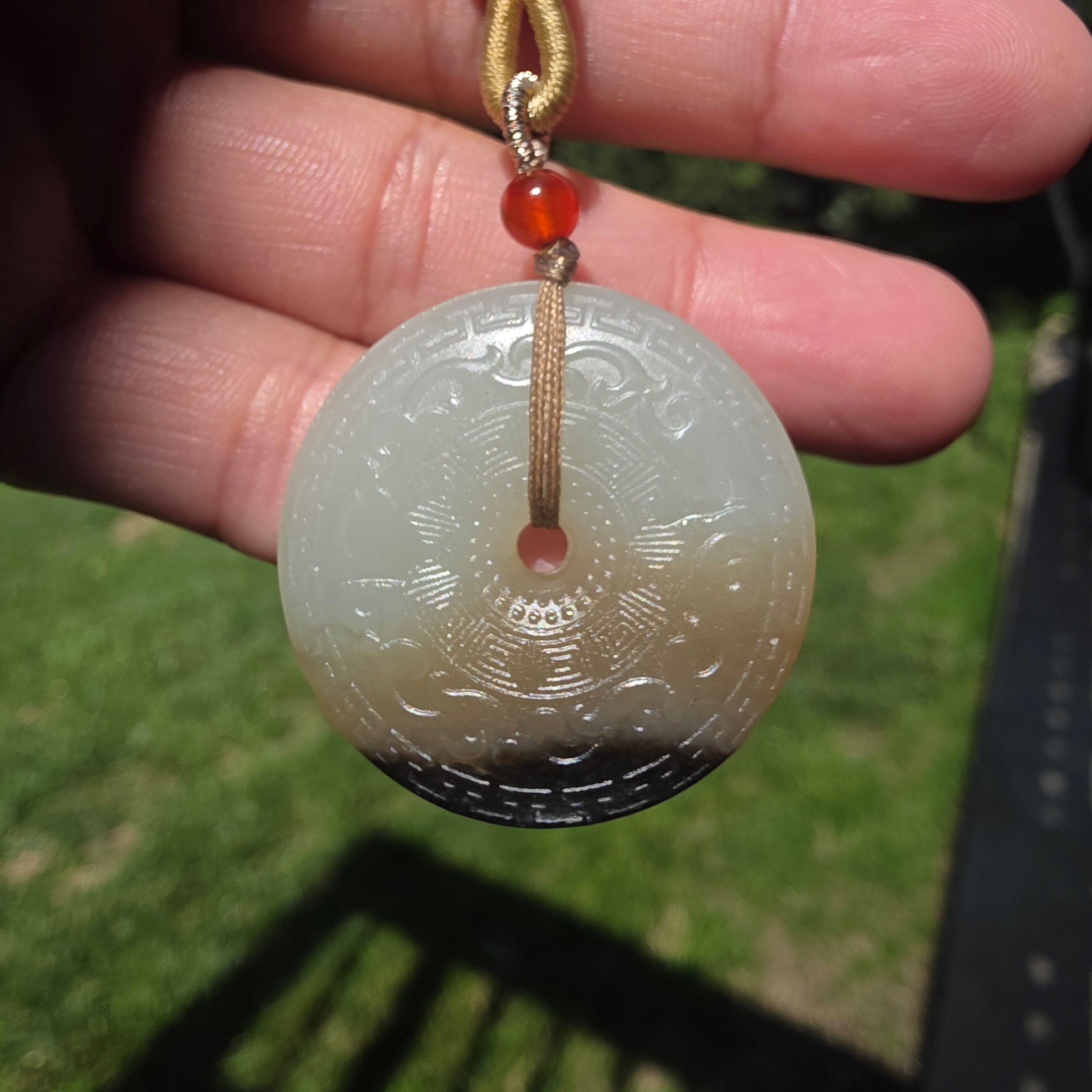 Nephrite Jade "Peace Buckle" Pendant Carved with Archaistic Patterns