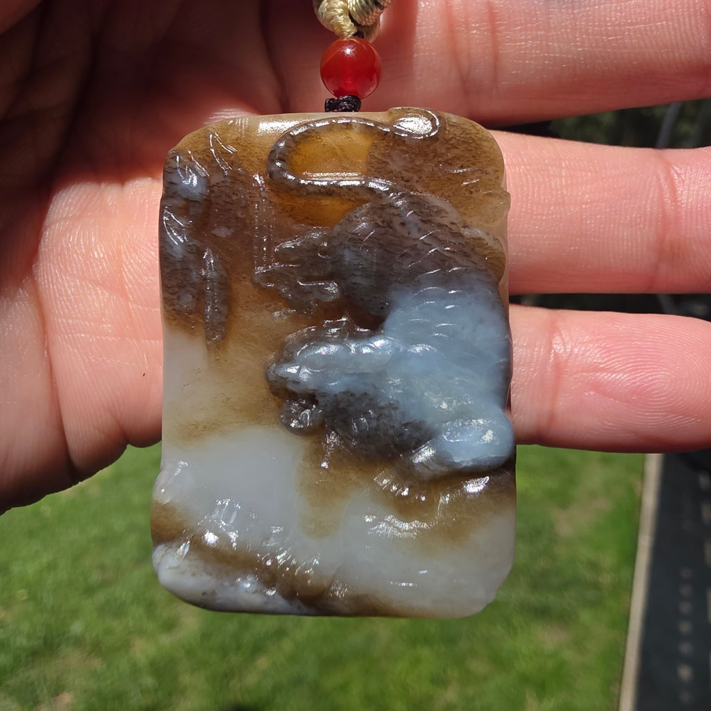 Nephrite Jade Pendant: Ferocious Tiger Descending the Mountain