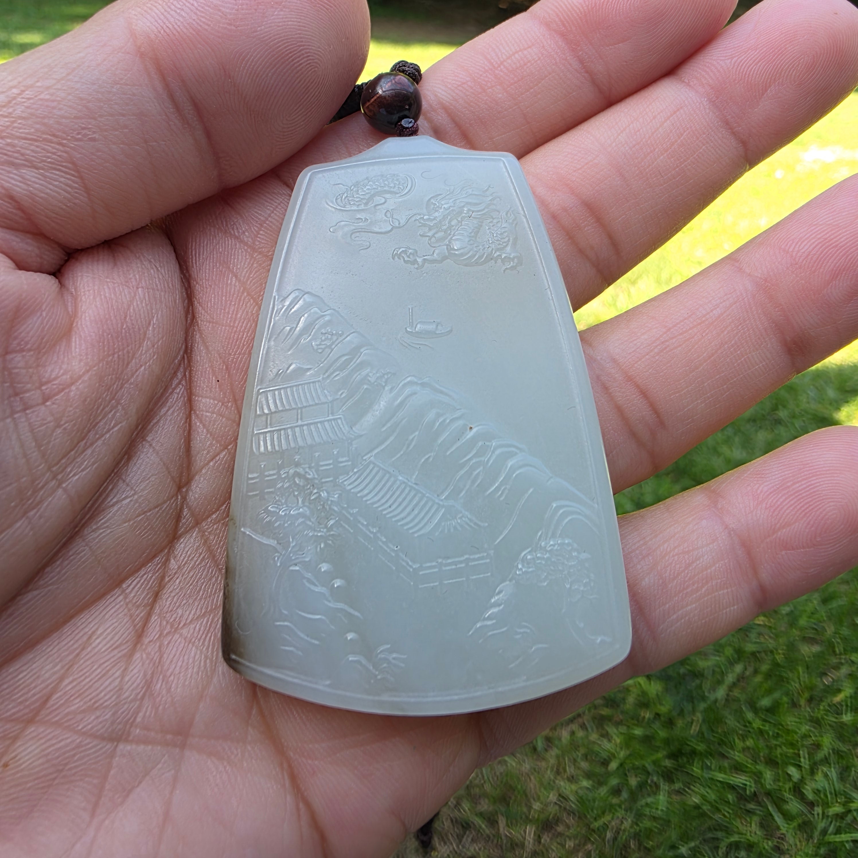 White Nephrite Jade Maitreya Buddha Pendant with Sugar-colored Inclusions