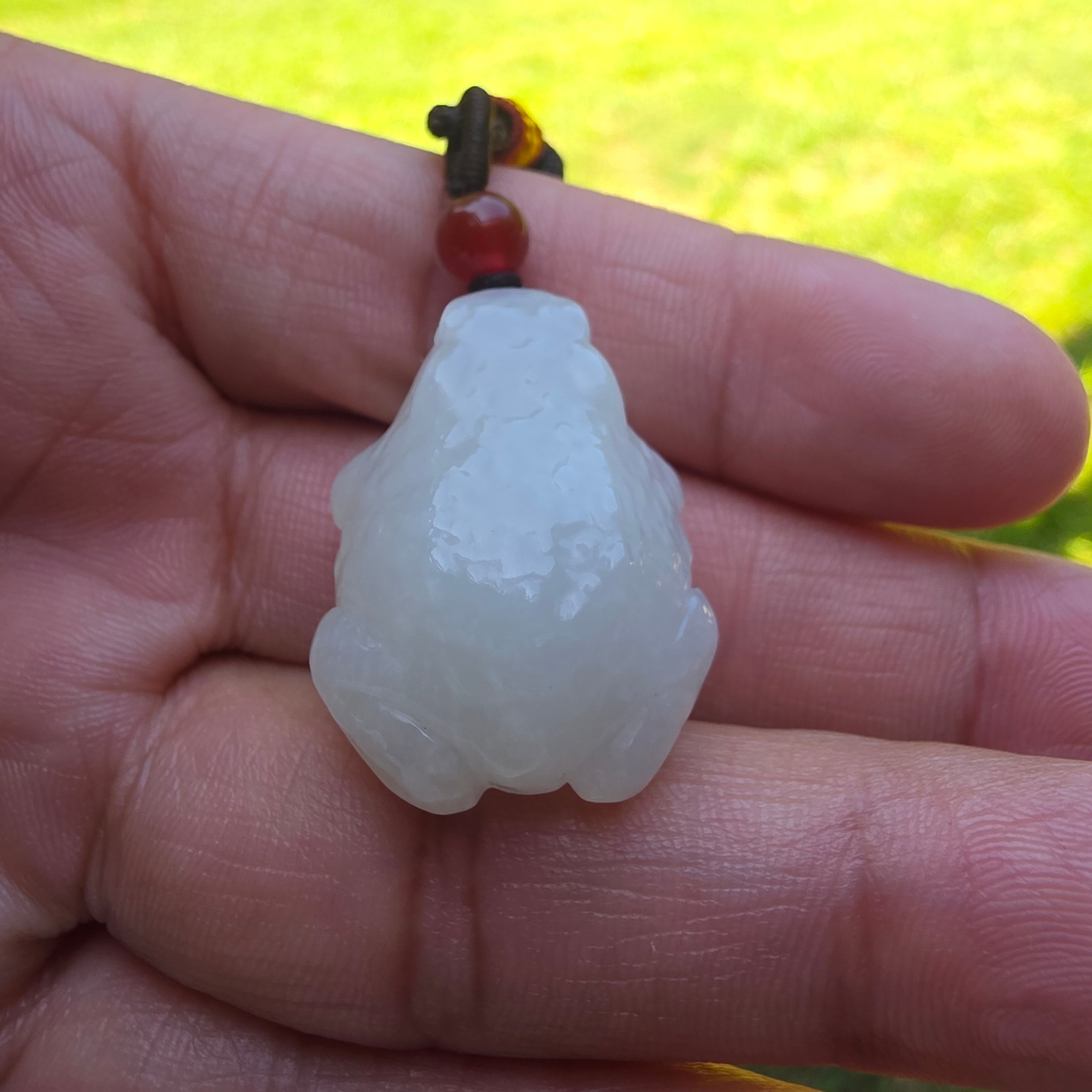 Carved Nephrite White Jade Toad Pendant