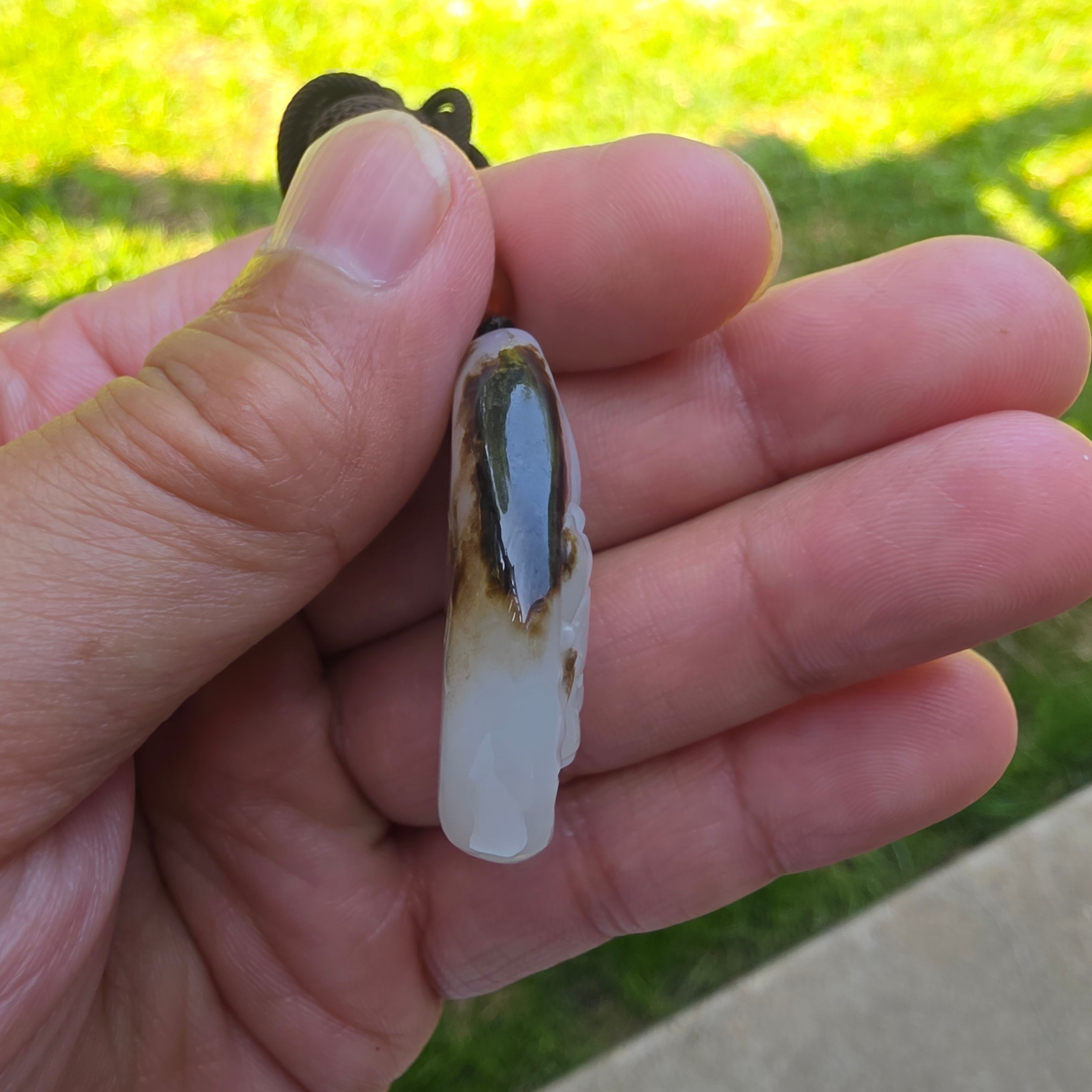 Nephrite Jade Carved Pendant: Lotus and Fish