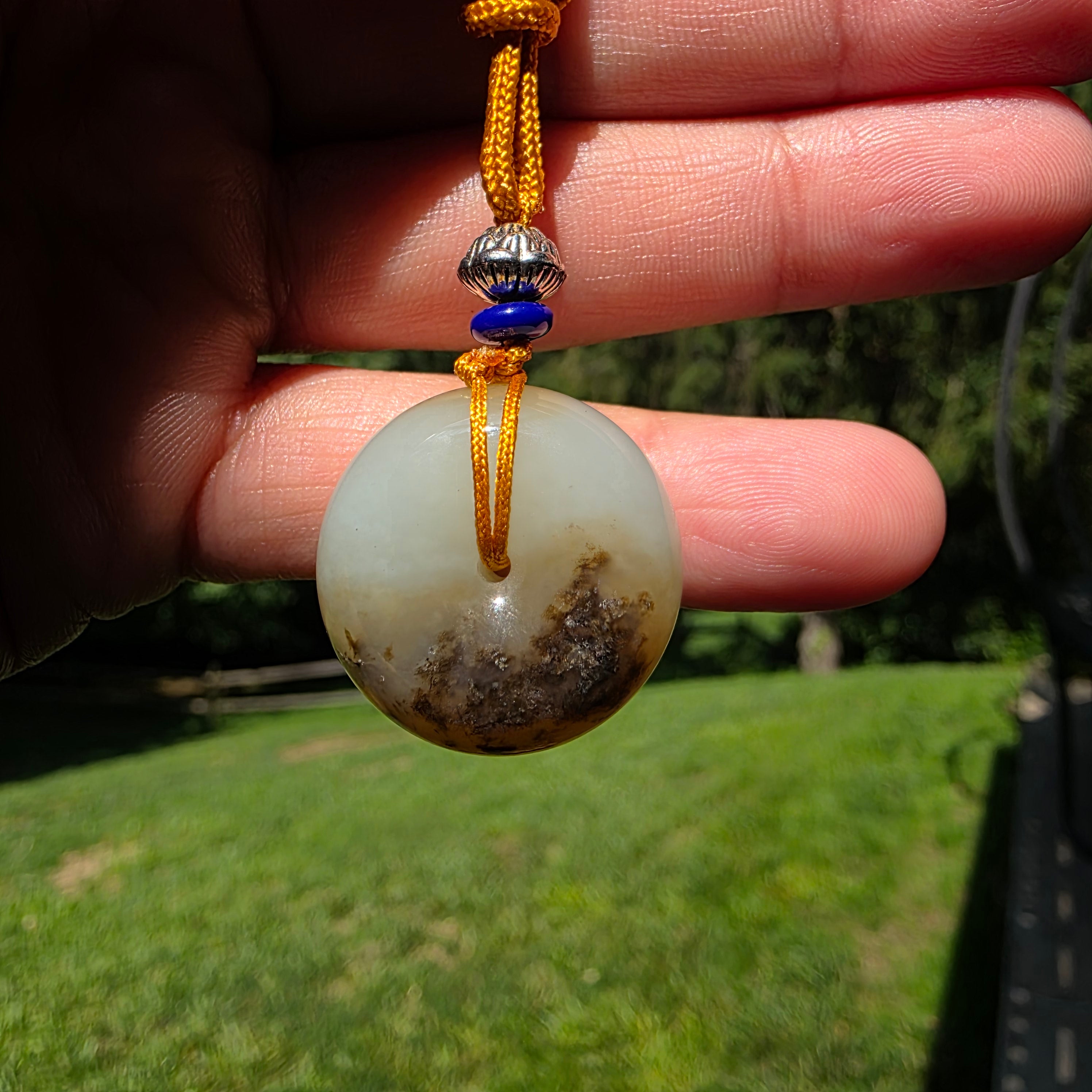 White and Caramel-Colored Nephrite Jade "Peace Buckle" Pendant