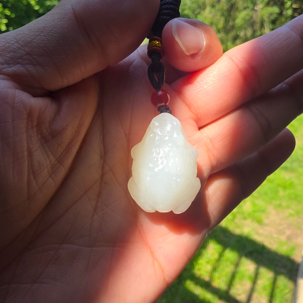 Carved Nephrite White Jade Toad Pendant