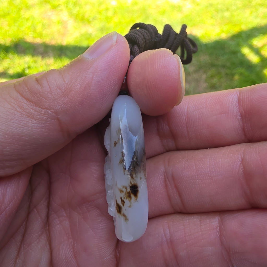 Nephrite Jade Carved Pendant: Lotus and Fish