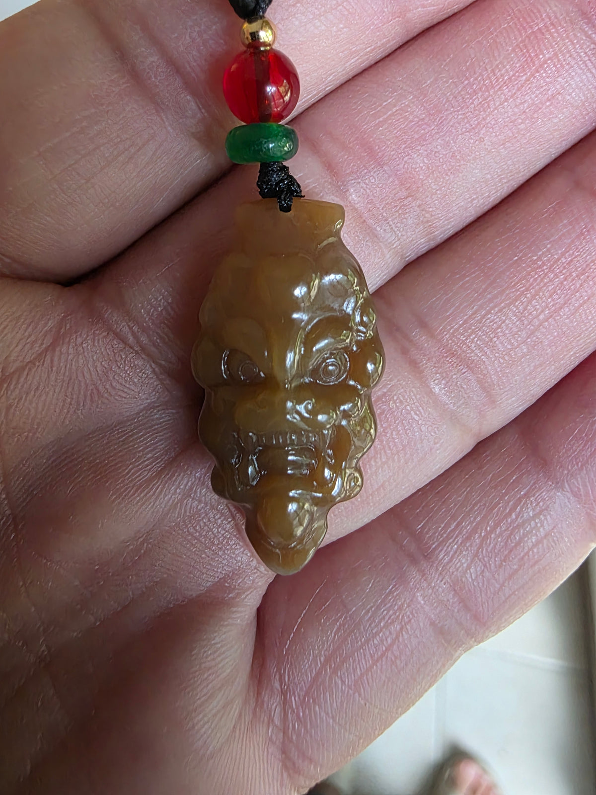Red Sugar nephrite Jade Carved Pendant — "Ghost Face"
